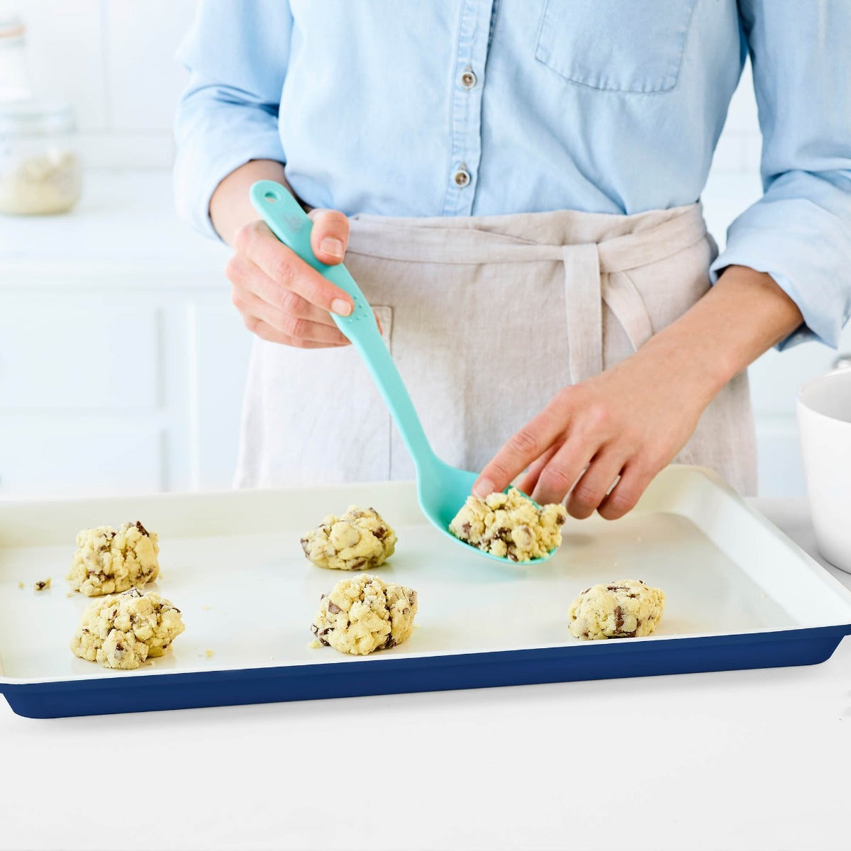 GreenLife Ceramic Nonstick 18 x 13 Inch Cookie Baking Sheet - Navy Blue | Oven Safe, Non-Toxic & Eco-Friendly | Perfect for Cookies, Roasting Veggies & Baking Pizzas