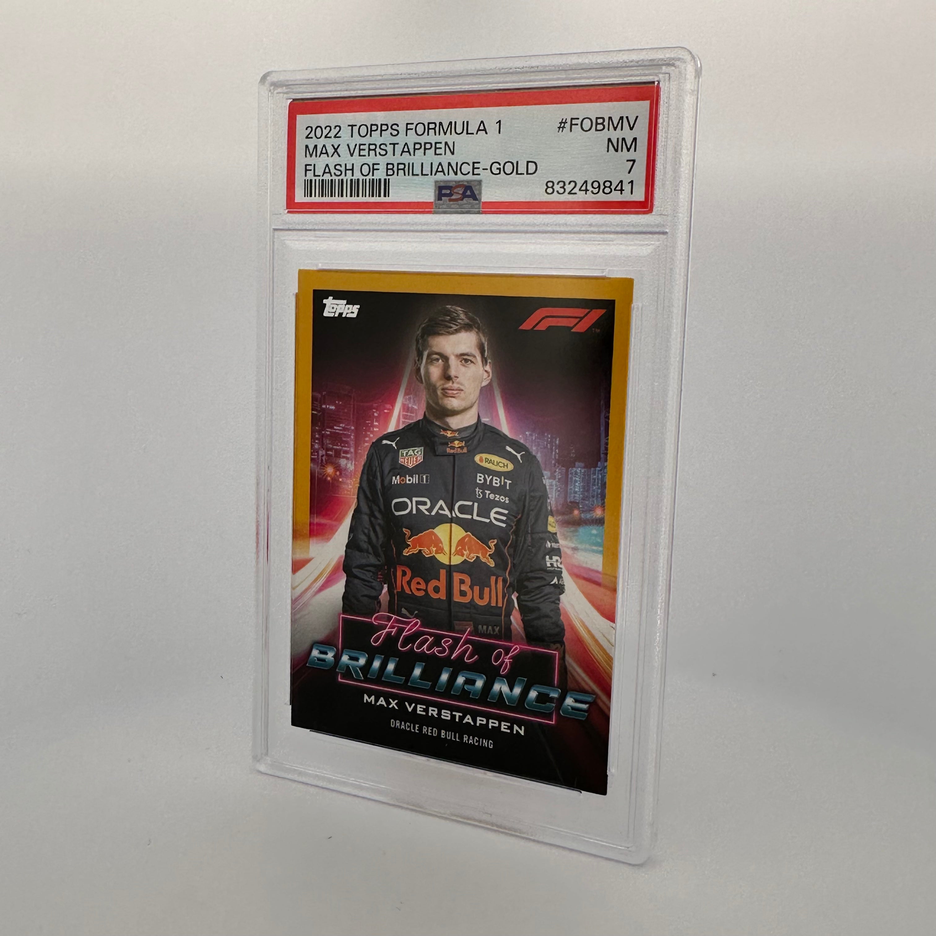 PSA 7 2019 Max Verstappen #FOBMV Flash Of Brilliance Gold Parallel 19/50 - Formula 1 Racing Collectible for Display & Investment
