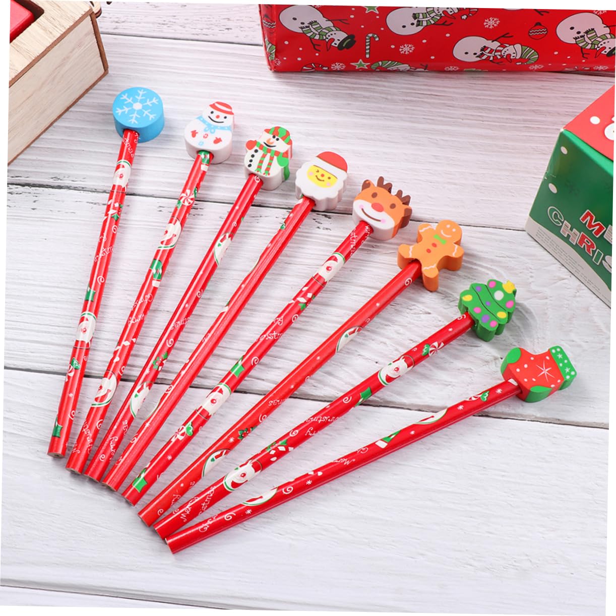 CIMAXIC 24pcs Christmas Pencils Set - Wooden Holiday Pencils with Merry Themed Toppers for Kids, Xmas Party Favors & Home Decor - Perfect for School, Office & Christmas Gift Giving