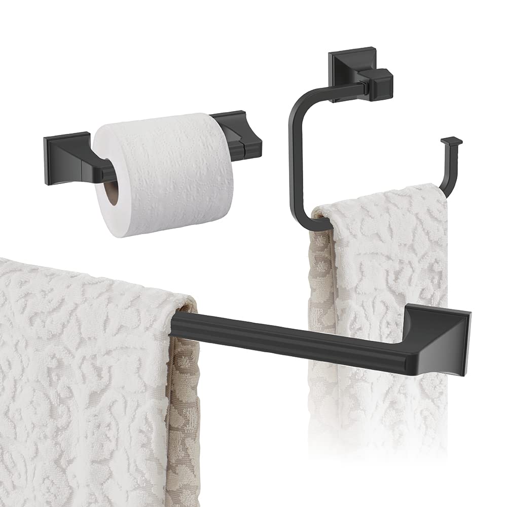 Amerock Matte Black Mulholland 24-Inch Towel Bar Set (3-Piece) - Modern Bathroom Accessories for Showers & Powder Rooms