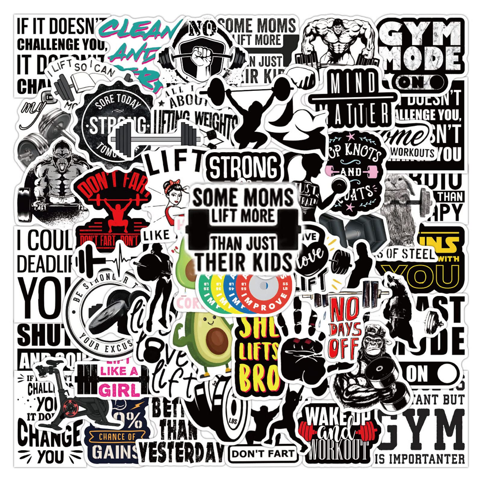 50pcs Gym Workout Stickers for Water Bottle - Cool Sports Decals for Men & Women - Fitness Stickers for Planner, Journal, Phone, Skateboard, Bike, Motorcycle, Car, Luggage & Cup - Perfect for Workout Motivation & Personalization