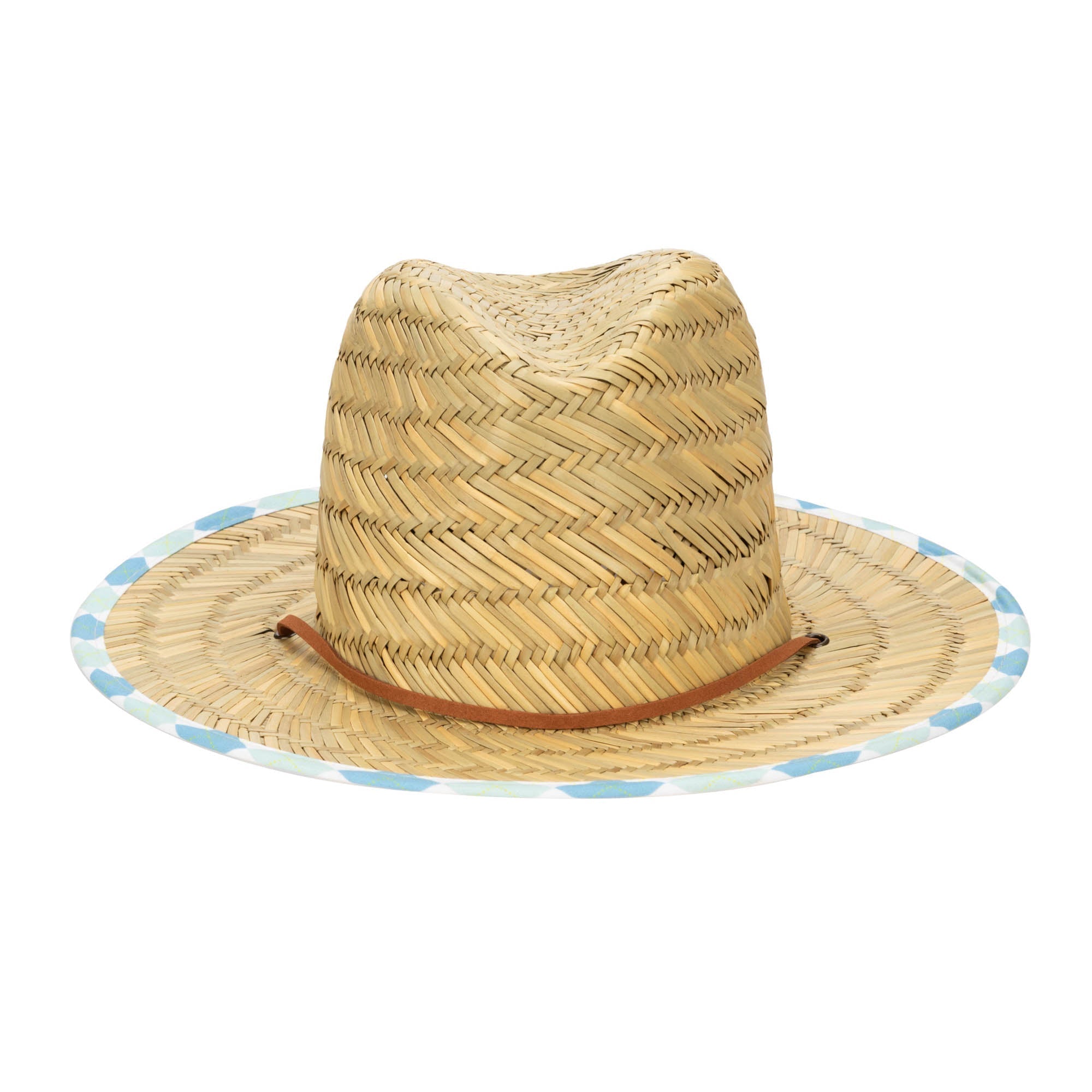 Kids Lifeguard Straw Hat with Plaid Printed Underbrim & Faux Leather Chin Strap - Perfect for Beach, Pool, and Outdoor Summer Adventures