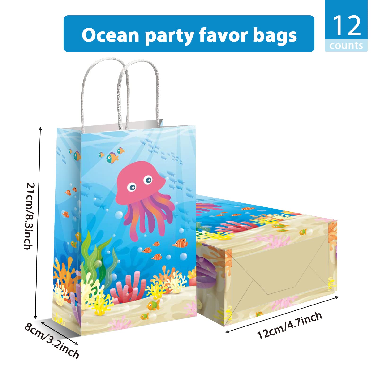12 Pack Under the Sea Party Favor Bags - Ocean Themed Marine Animal Treat Bags with Fish, Mermaid & Sea Creature Designs for Kids Birthday, Baby Shower & Themed Parties - Perfect for Candy, Goodies & Party Favors