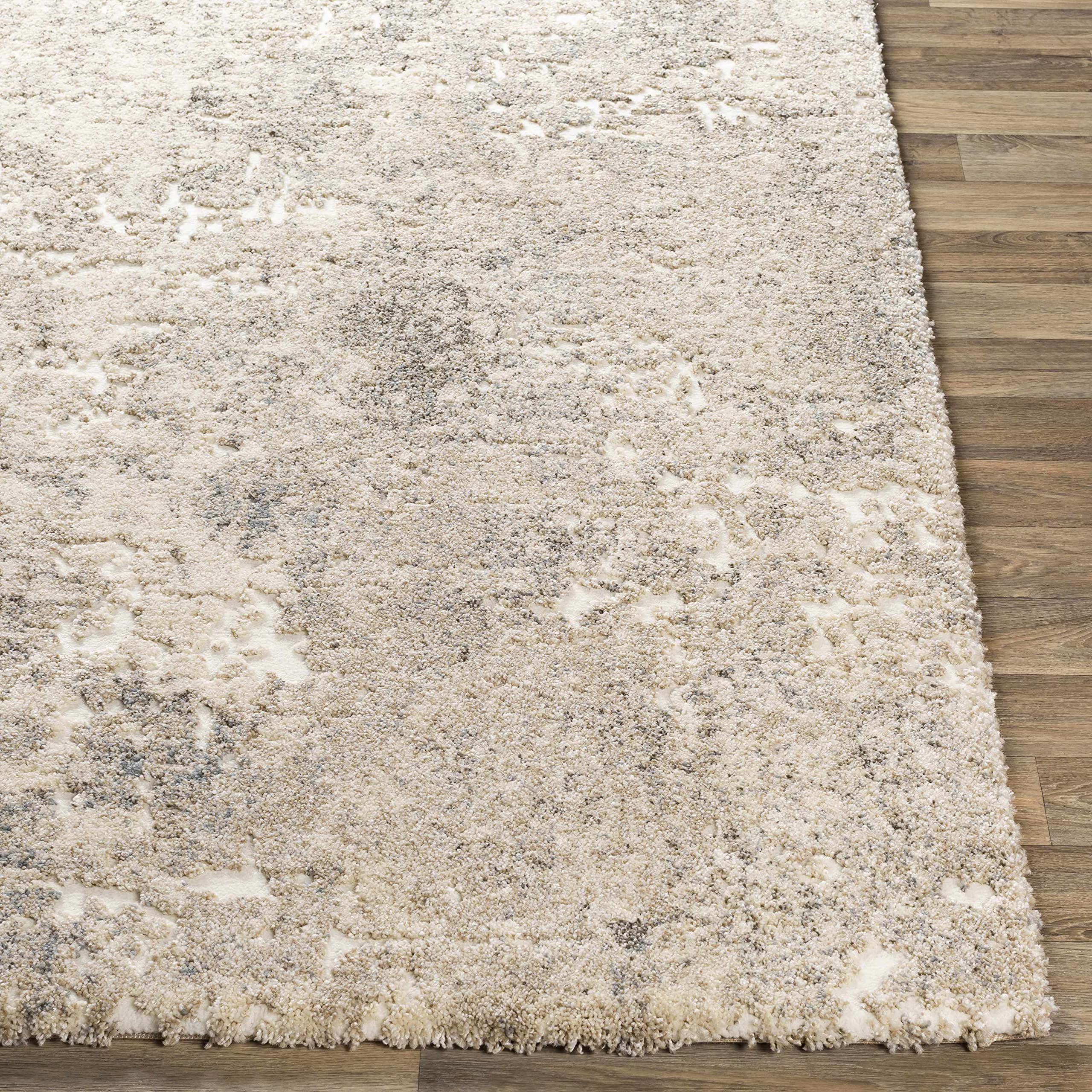 Modern High Pile Area Rug for Living Room & Bedroom - Blue, Brown, Ivory - 7'10