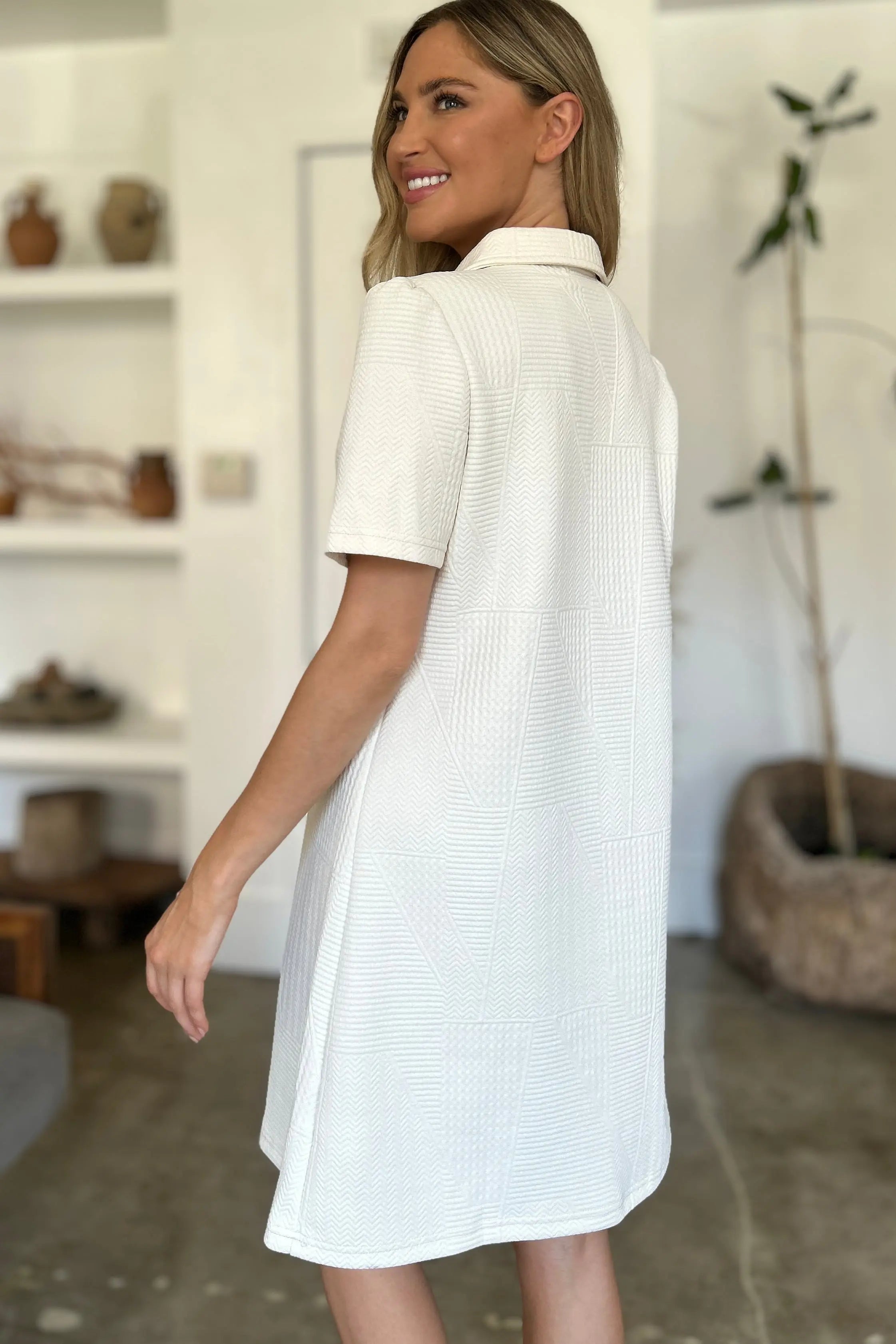 Double Take Full Size Textured Short Sleeve Dress for Women - Casual Summer Flowy Dress for Beach, Vacation & Everyday Wear