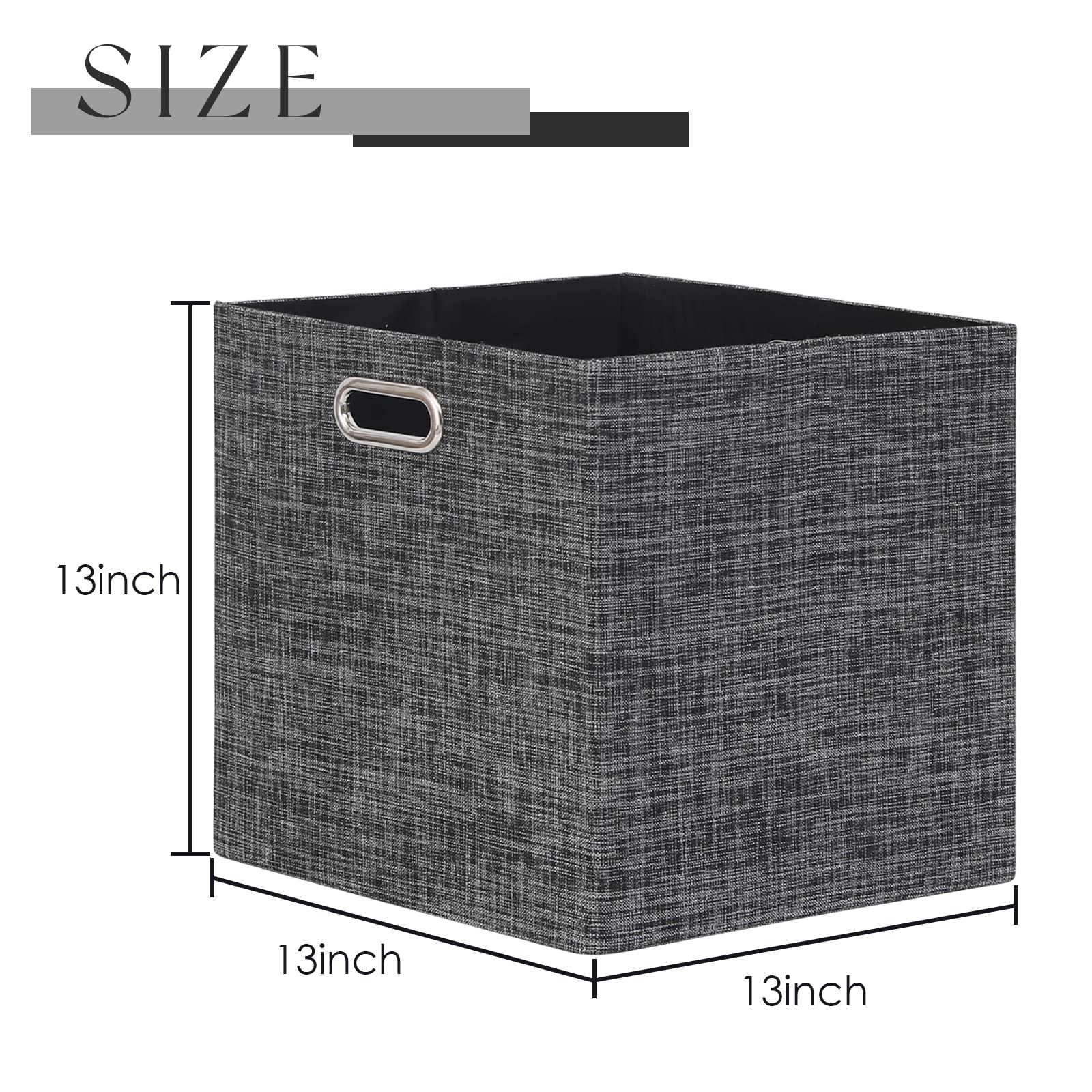 13×13 Inch Foldable Cube Storage Bins with Handles - Set of 4 Large Capacity Linen Organizer Baskets for Closet, Shelf, Cabinet & Bookcase | Collapsible Fabric Drawers for Bedroom Organization | Perfect for Toys, Books & Home Decor (Black)