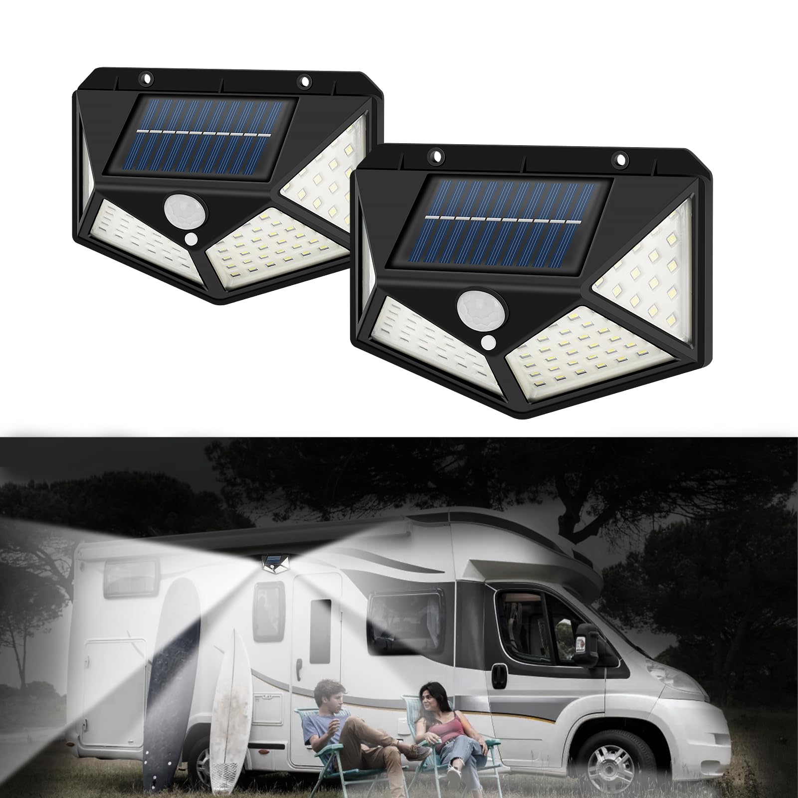 RV Solar Lights for RV Camper Motorhome - Waterproof Outdoor Motion Sensor Lights with Auto On/Off (2 Pack) - Perfect for Nighttime Safety & Campsite Illumination