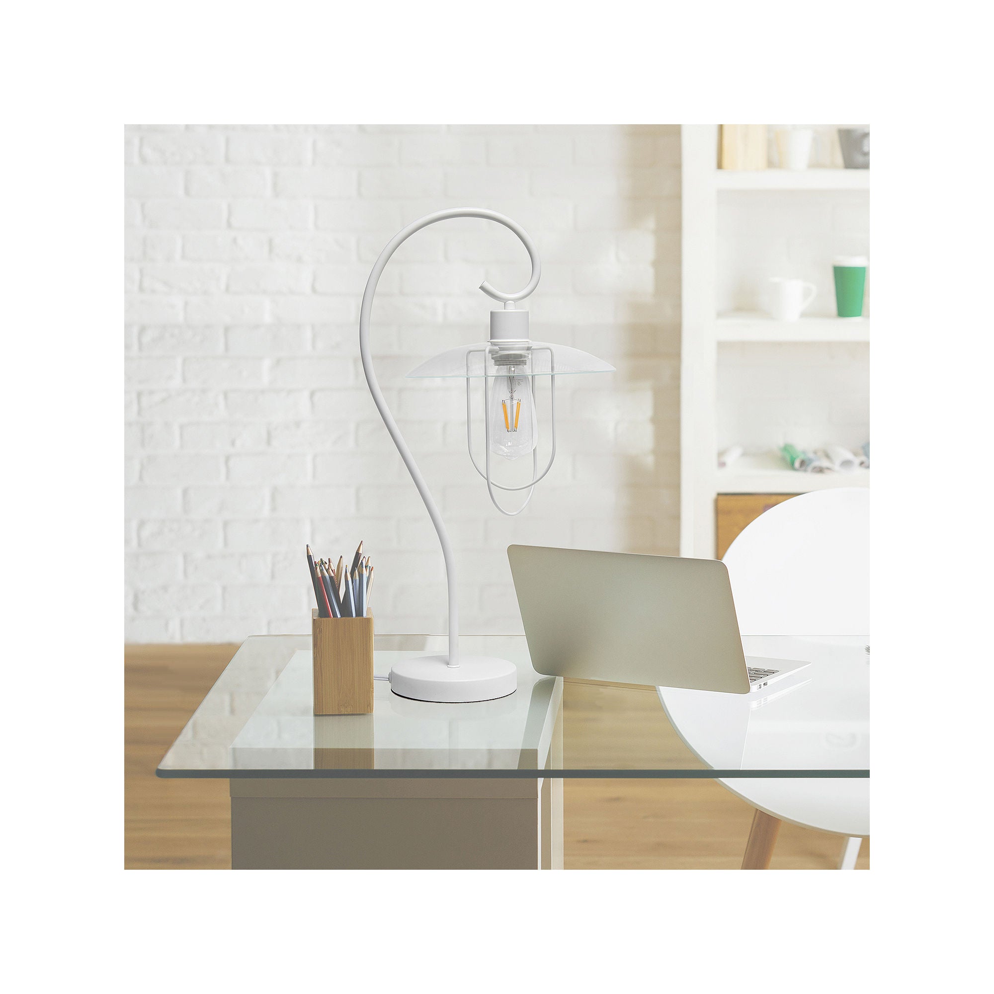 Modern Metal Scroll Table Lamp - Elegant White Home Office Decor, Bedroom & Living Room Lighting for Study, Reading & Relaxation