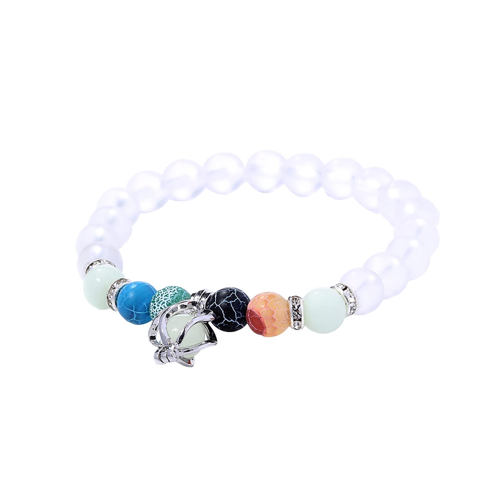 Luminous Frosted Glass Beaded Bracelet with Cracked Natural Stone Pendant - Elegant White Jewelry for Women, Mom Gift, Couple Watches - Perfect for Daily Wear, Special Occasions & Gift Giving