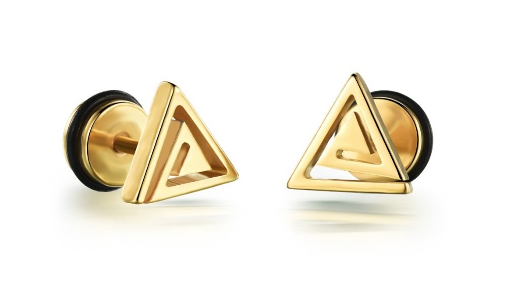 Yellow Stainless Steel Stud Earrings for Women & Men - Triangle Gold Plated Hypoallergenic Earrings for Daily Wear, Parties & Gifts