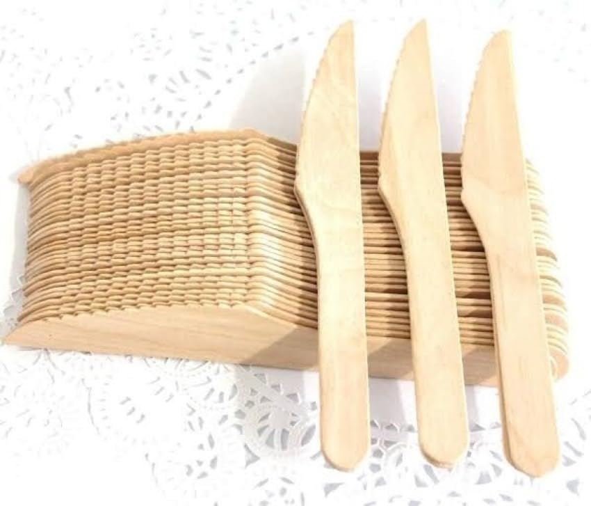 Eco-Friendly Royals 50pc Wooden Knives Set - Biodegradable Disposable Cutlery for Parties, Picnics & Camping - Sustainable Wooden Utensils for BBQ, Wedding & Outdoor Dining