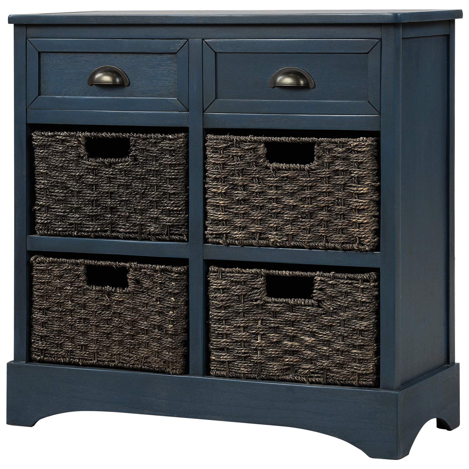 Wood Storage Cabinet with 2 Drawers & 4 Baskets - Entryway Organizer for Living Room & Dining Room (Navy Blue)