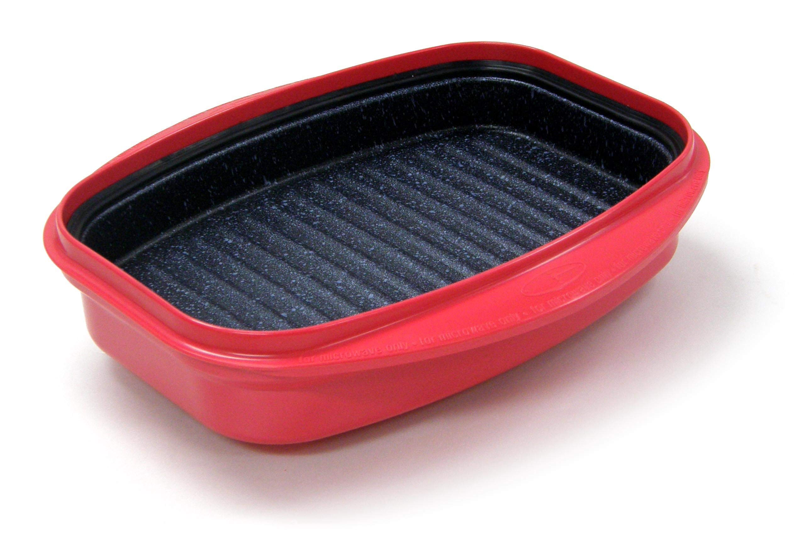 Non-Stick Microwave Grill Pan for Healthy Cooking - Red - Perfect for Grilling Chicken, Fish & Vegetables in Microwave
