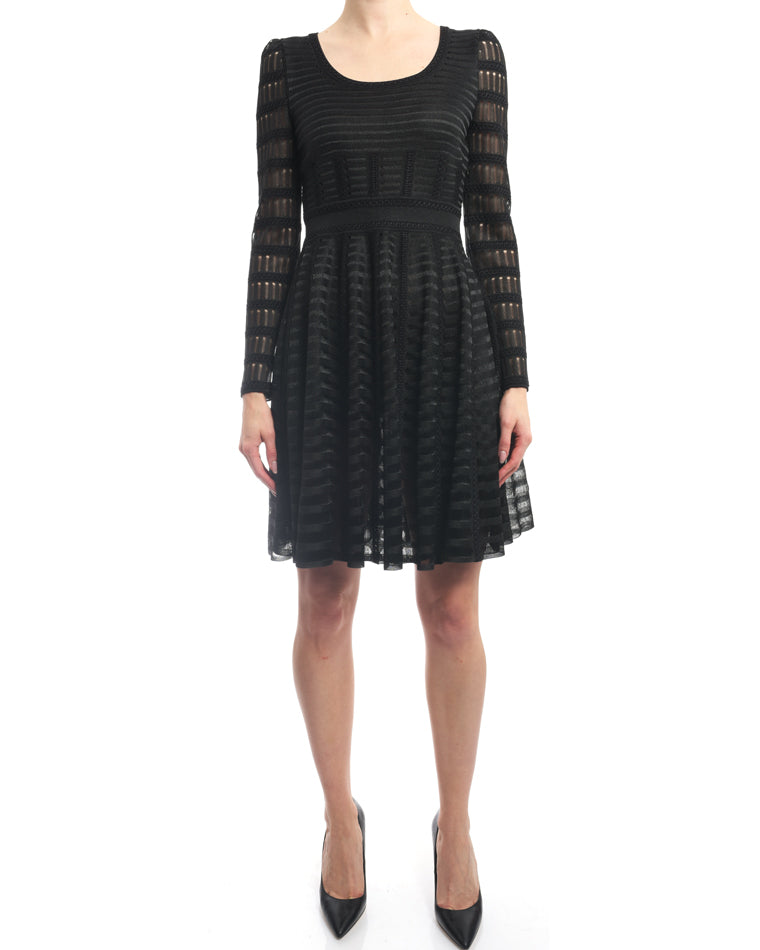 Alexander McQueen Black Mesh Long Sleeve Knit Dress - Elegant Women's Evening Gown for Parties, Dinner Dates & Special Occasions
