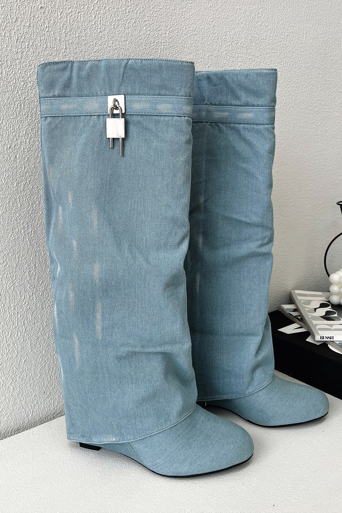 Hazal Women's Knee High Denim Boots - Stylish & Comfortable Western Cowgirl Boots for Fall & Winter Fashion