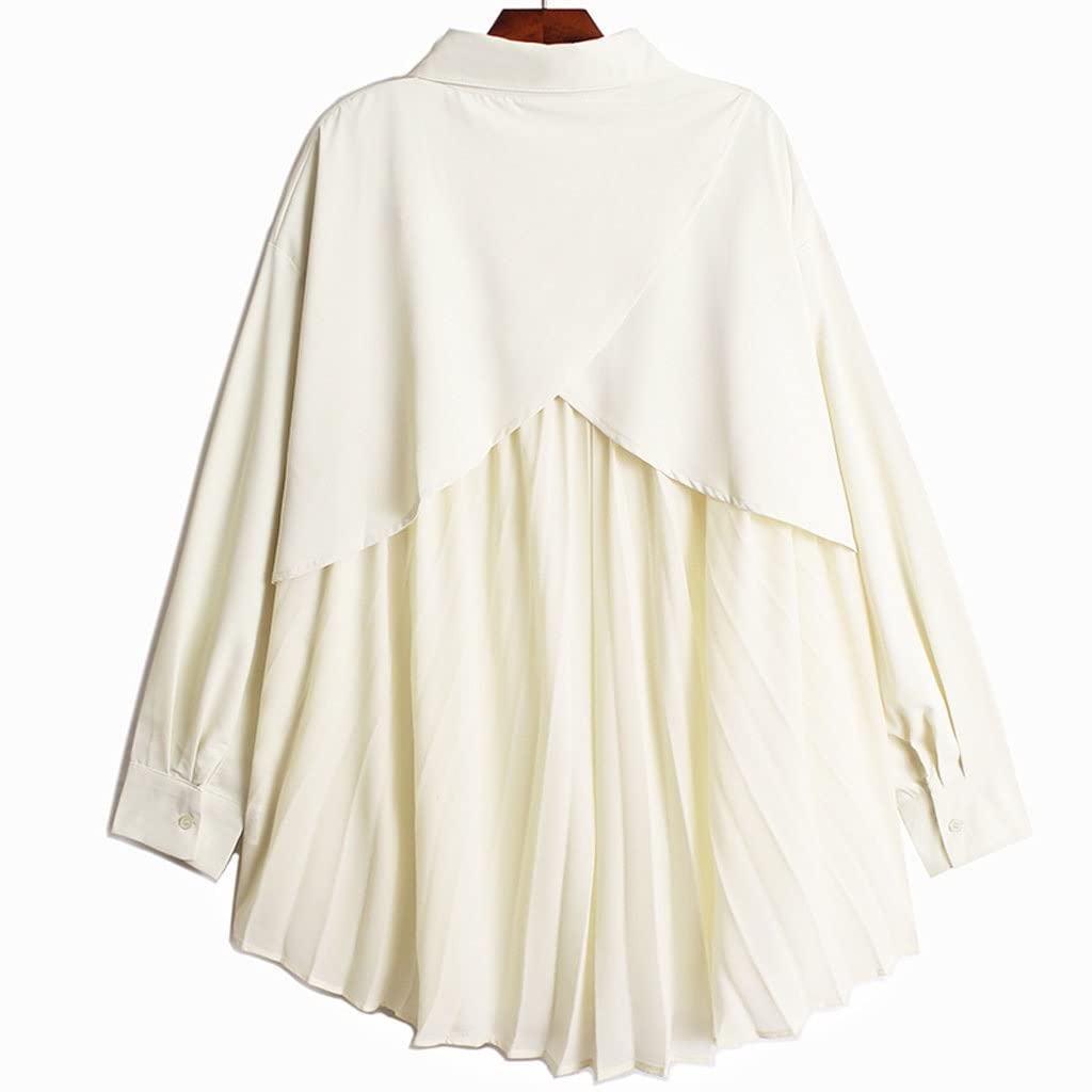 MJWDP Women's Plus Size Loose Long Sleeve Blouse with Unique Back Pleats - Flowy Casual Top for Spring & Fall | Perfect for Office, Date Night & Weekend Outings (Color: A, One Size)