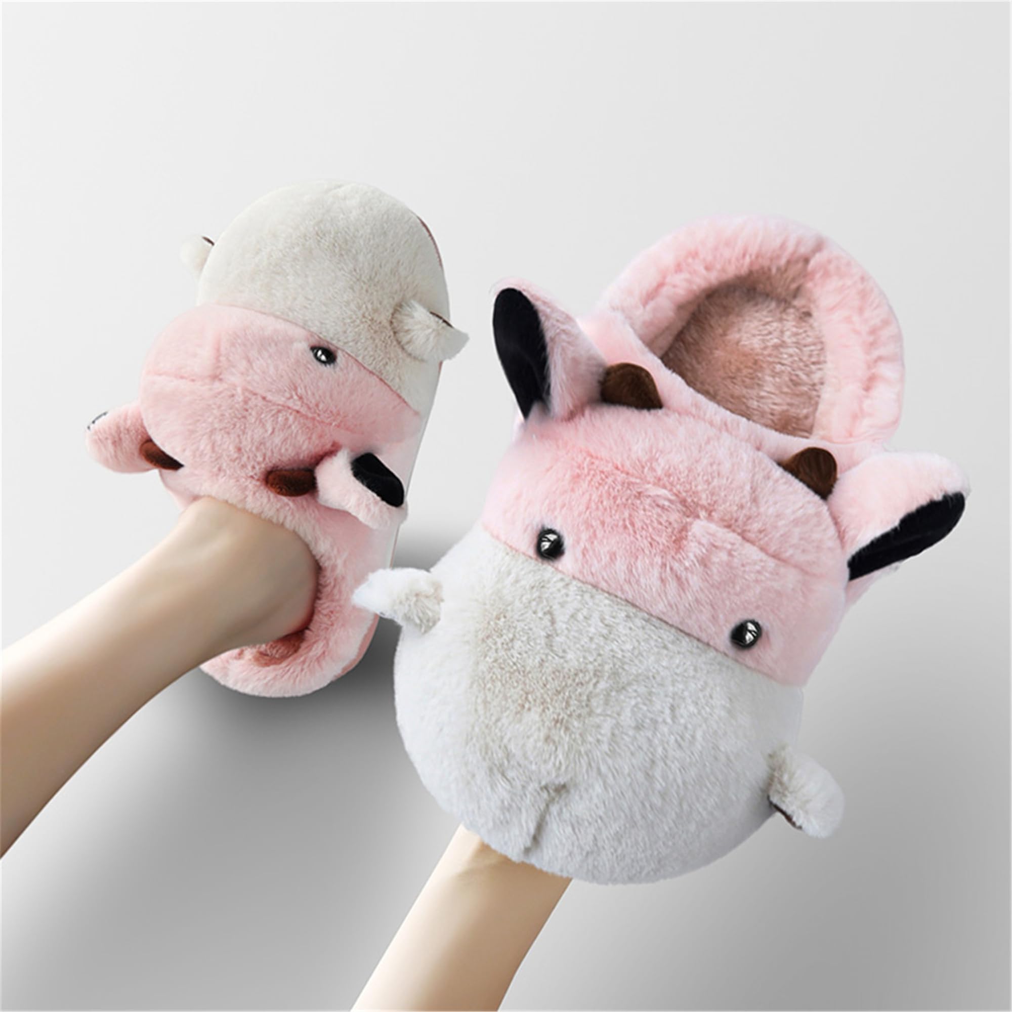 LANFIRE Women's Cute Cow Slippers - Plush Animal House Shoes for Winter, Warm Fuzzy Cotton Indoor Slippers for Home, Lounge & Gift Giving