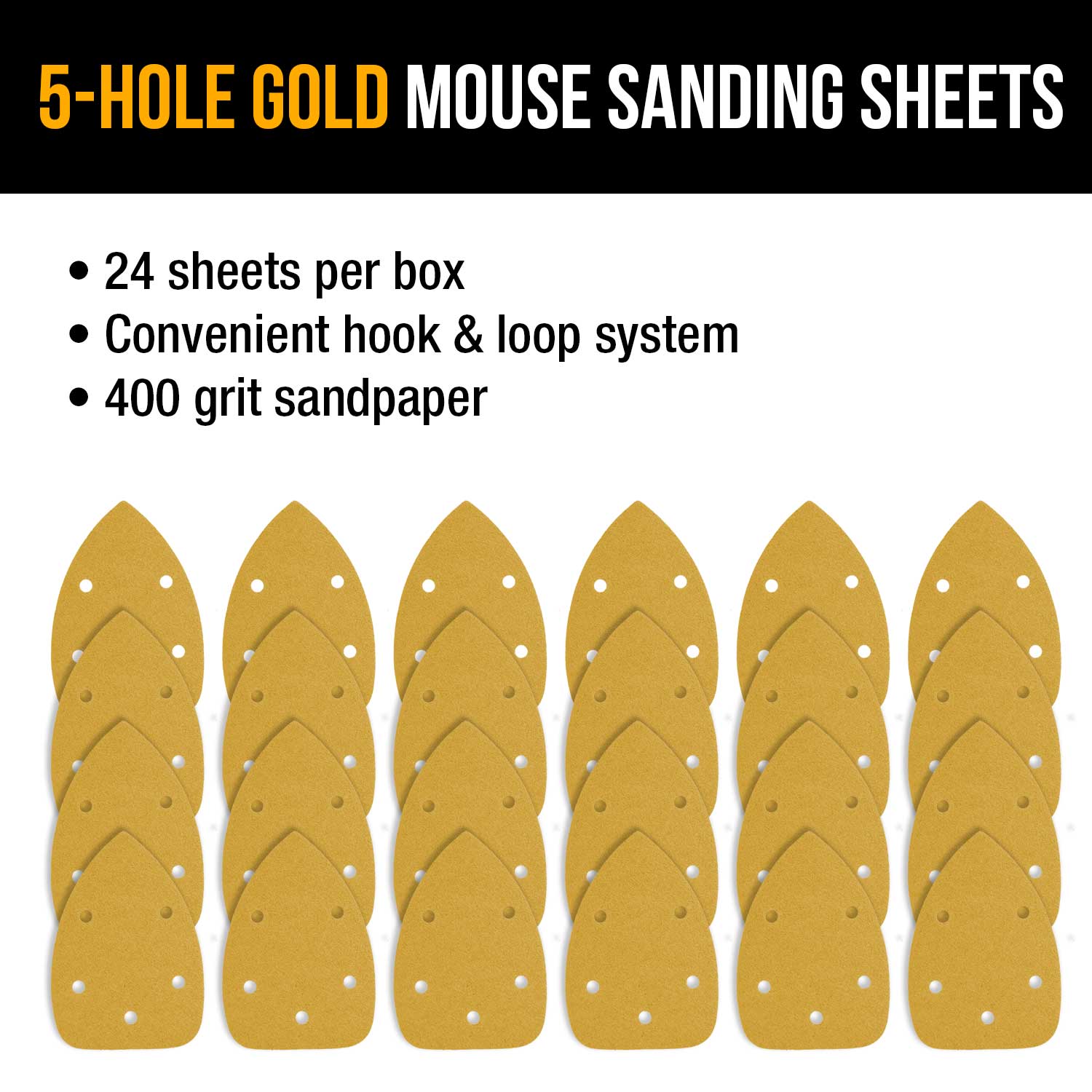 400 Grit 5 Hole Hook & Loop Sanding Discs for Mouse Sanders - 24 Pack | Perfect for Woodworking, Metal Polishing & DIY Projects