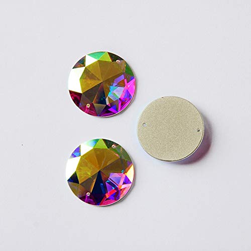 Sparkling DS-133054 2003TH Crystal AB Flatback Rhinestones - 10mm Round Sew-On Strass Stones with 2 Holes for Garment, Jewelry & Decor (20pcs) | Perfect for Costumes, Bridal Wear & DIY Craft Projects