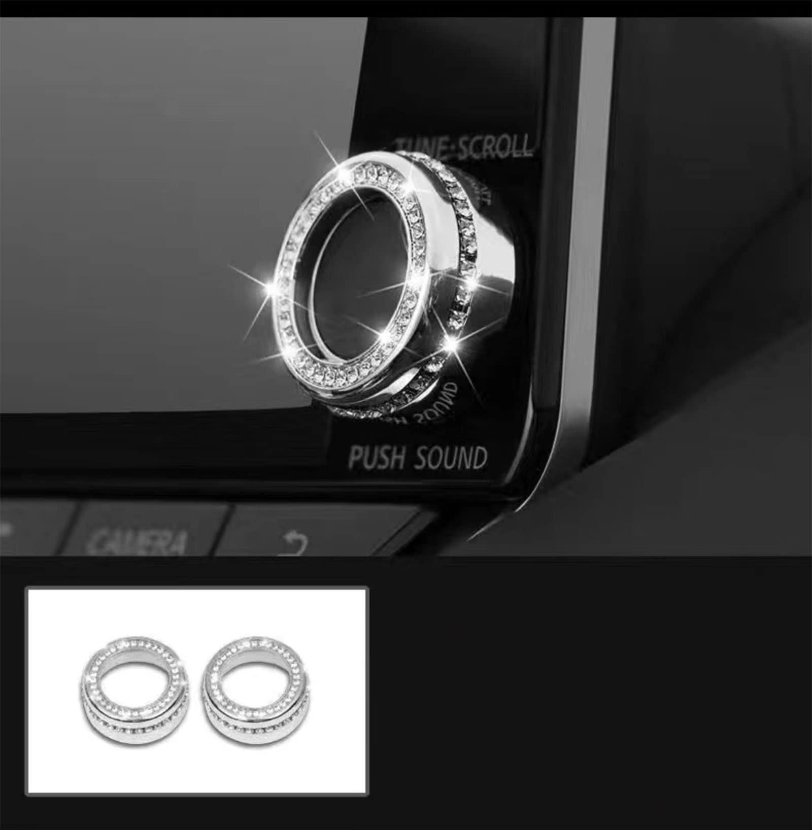 Sparkling Rhinestone Crystal Audio Knob Rings - Interior Accessories for Nissan Sentra 2020-2022 Models (2-Piece Set) | Car Decor & Luxury Upgrade for Enhanced Driving Experience