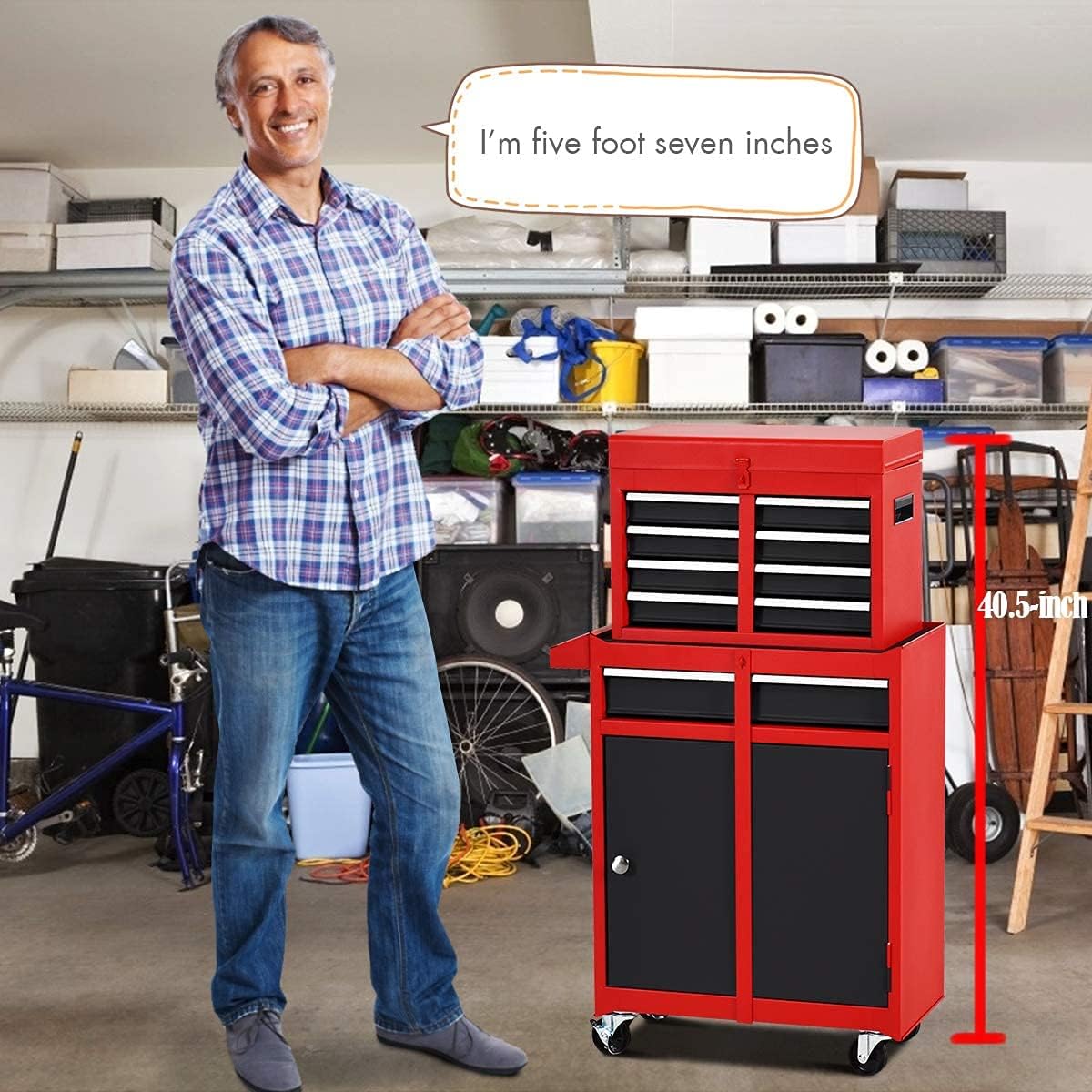 GRAFFY 5-Drawer Rolling Tool Box with Removable Storage Cabinet & Lock Bar - Heavy-Duty Tool Chest Organizer with 4 Wheels for Mechanics, Garage, Warehouse & Workshop - Perfect for Tool Storage & Mobile Workstations
