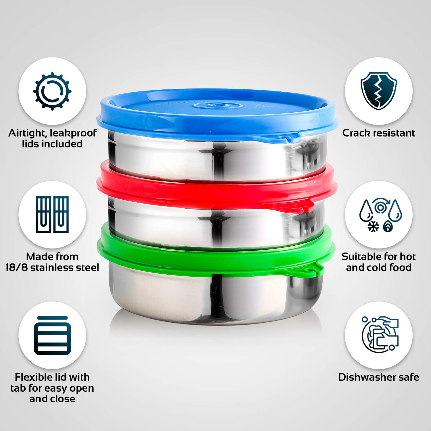 Signoraware 3-Pack Stainless Steel Food Storage Containers | Airtight, Eco-Friendly Canisters for Tea, Coffee, Sugar, Flour, Snacks & Leftovers | 6.8 oz Flat Design | Perfect for Kitchen, Pantry & Office Organization