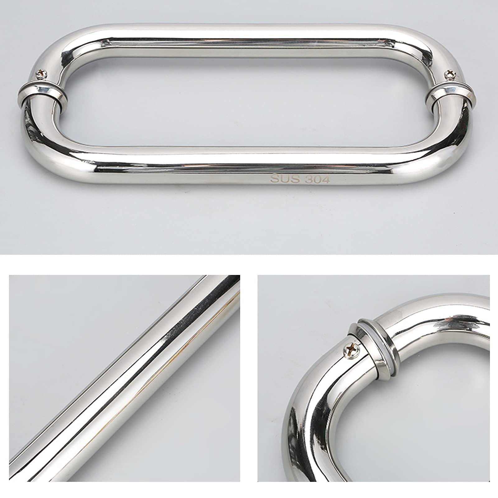 Stainless Steel Shower Door Handle - Heavy Duty Push Pull for Bathroom (440mm) - Replace Old Handles