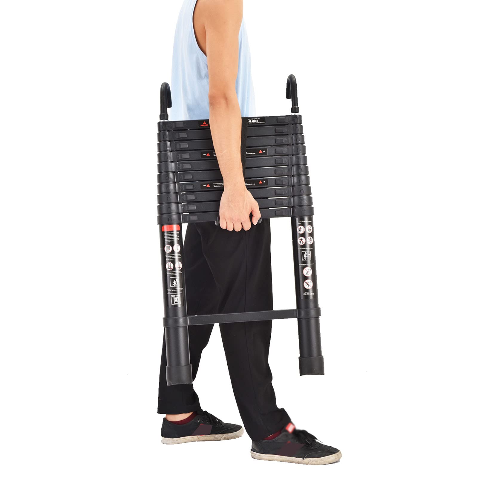 10.5FT Aluminum Telescoping Extension Ladder - Heavy Duty 330lb Capacity, Portable Folding Ladder with Detachable Hooks & Anti-Slip Rubber Feet (EN131 Certified) - Perfect for Home Repairs, Roofing, Painting and Construction Work