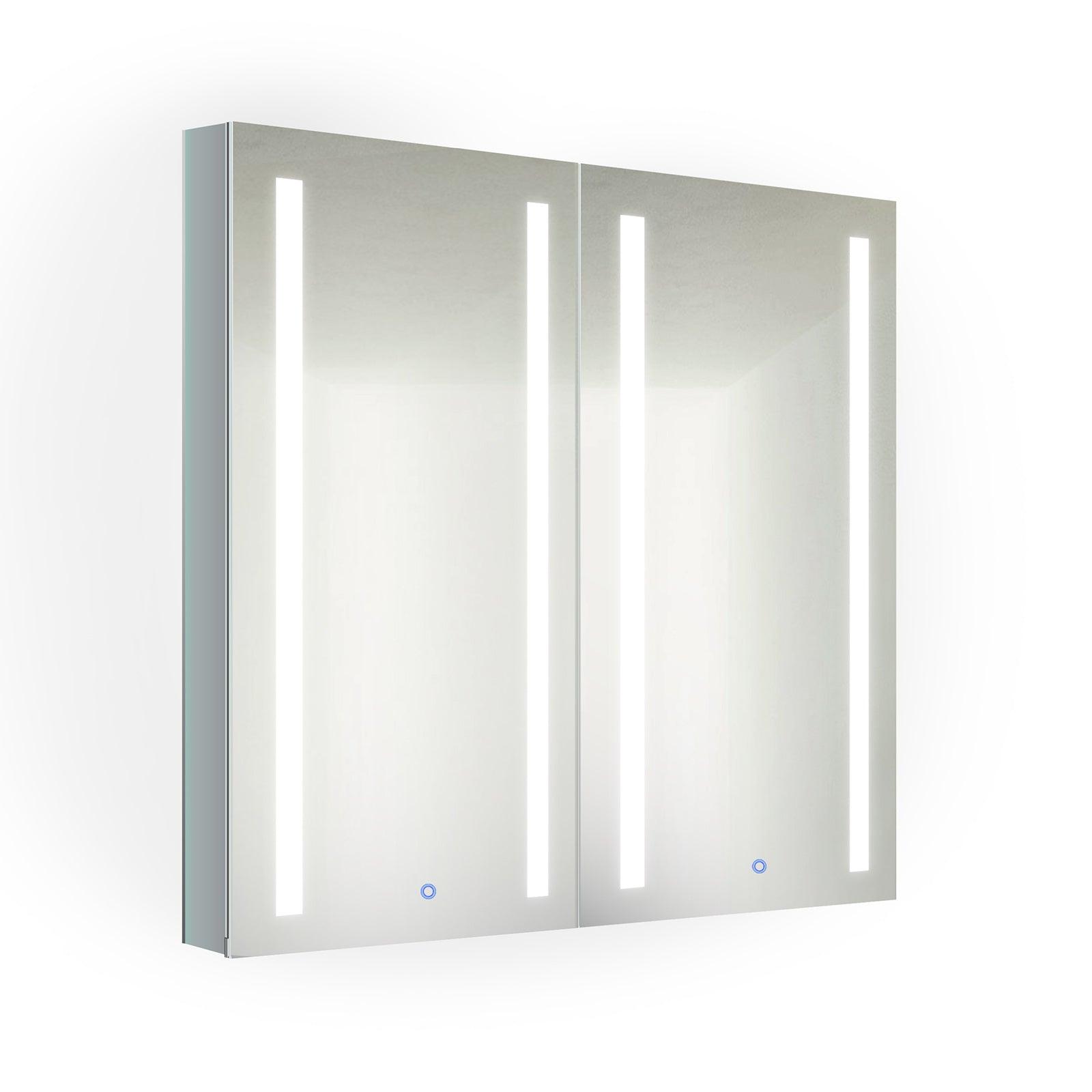 Krugg Kinetic 30x30 Inch LED Bathroom Mirror Medicine Cabinet with Adjustable Dimmer & Anti-Fog Defogger - Perfect for Modern Bathrooms, Vanities, and Spa-Like Home Decor