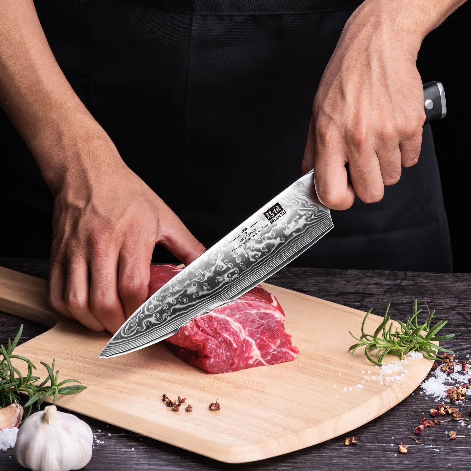 SHAN ZU 8 Inch Japanese Damascus Chef Knife - High Carbon Super Steel Professional Kitchen Knife for Precision Cutting, Slicing, and Chopping in Home and Restaurant Kitchens