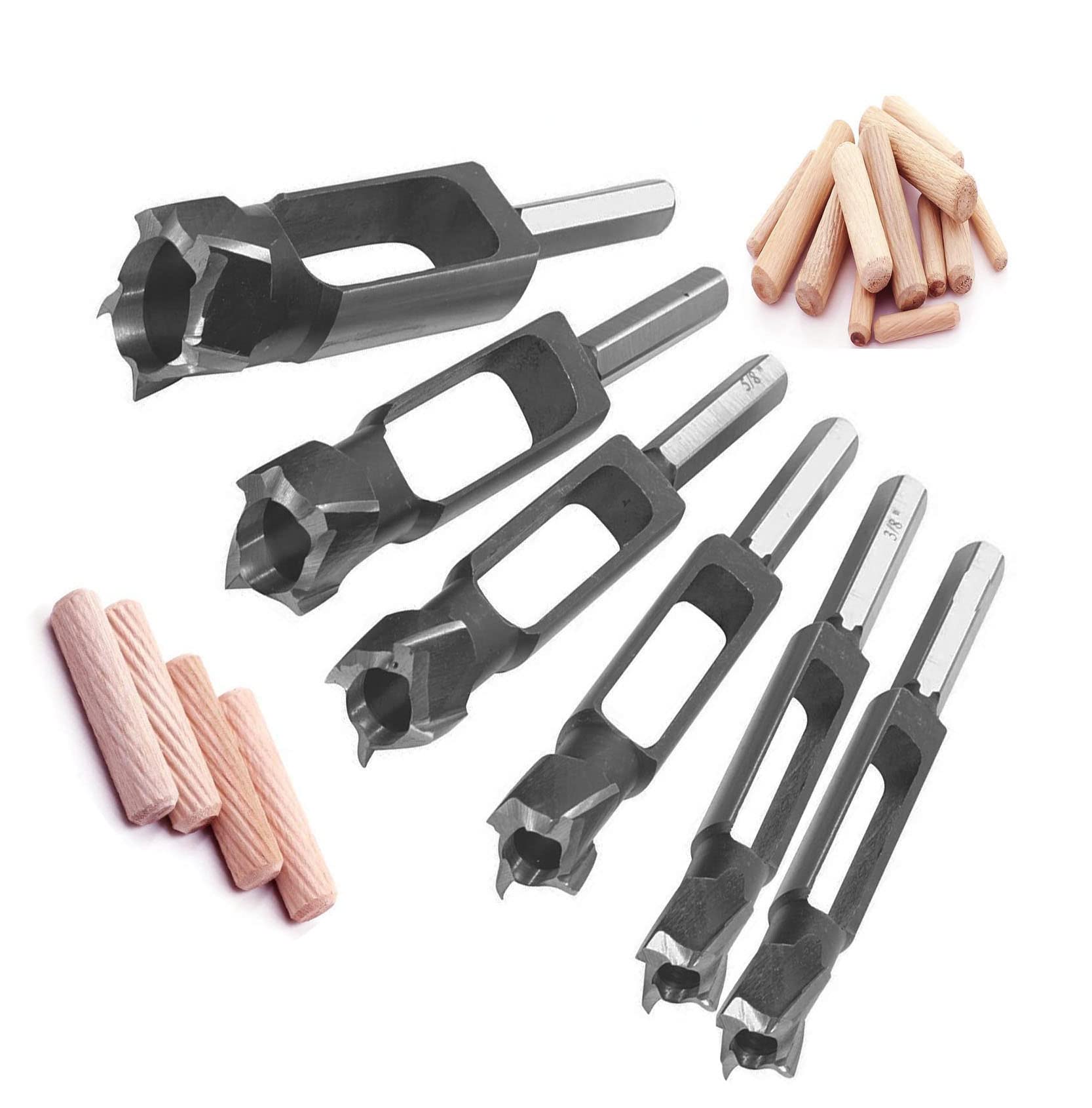 6Pcs Wood Tenon Dowel Plug Cutter Set - Professional Woodworking Drill Bit Kit for Furniture Repair & DIY Projects - Perfect for Cabinet Making, Table Legs & Wood Joinery