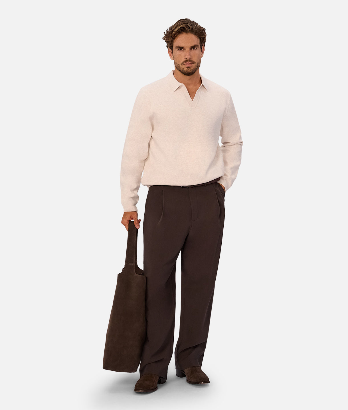 Wynslow Men's Polo Knit Shirt - Breathable Cotton Blend, Ecru Marle Color - Perfect for Casual Wear, Golf, and Office Outfits
