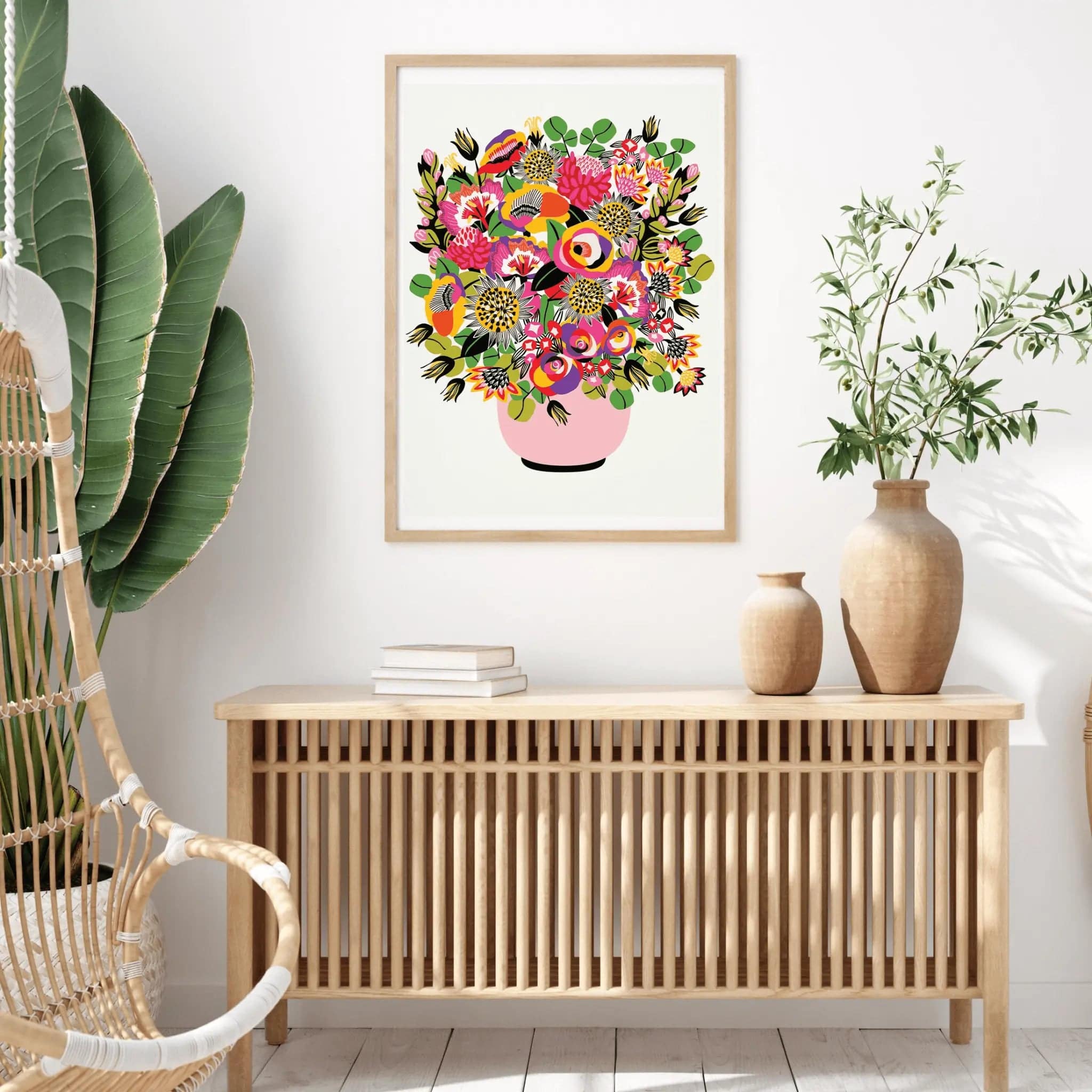 Modern Roses and Lilies Wall Art Print - Floral Canvas Painting for Living Room, Bedroom & Office Decor