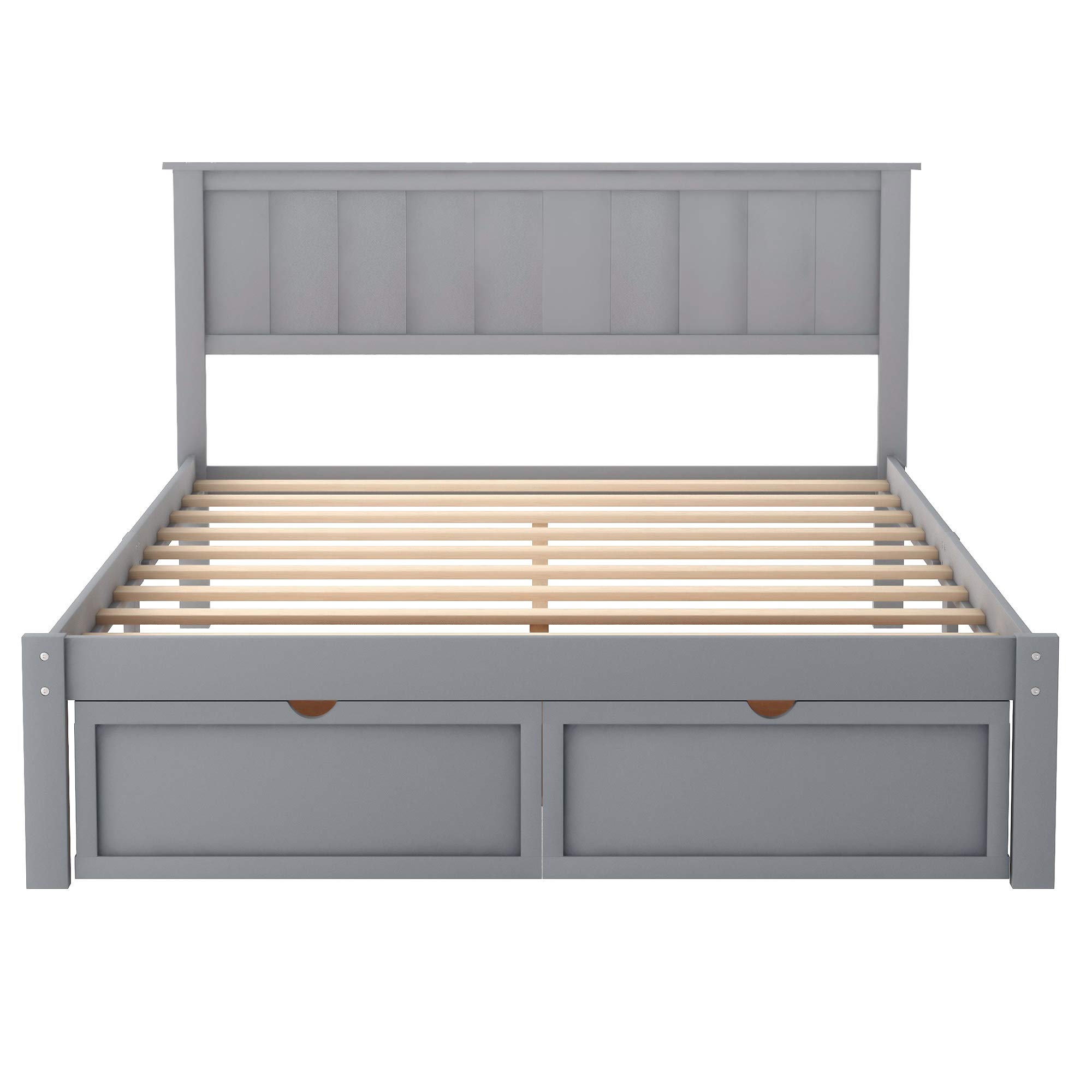 Rhomtree Wood Bed Frame with Storage Drawers - Full Size Platform Bed for Small Spaces