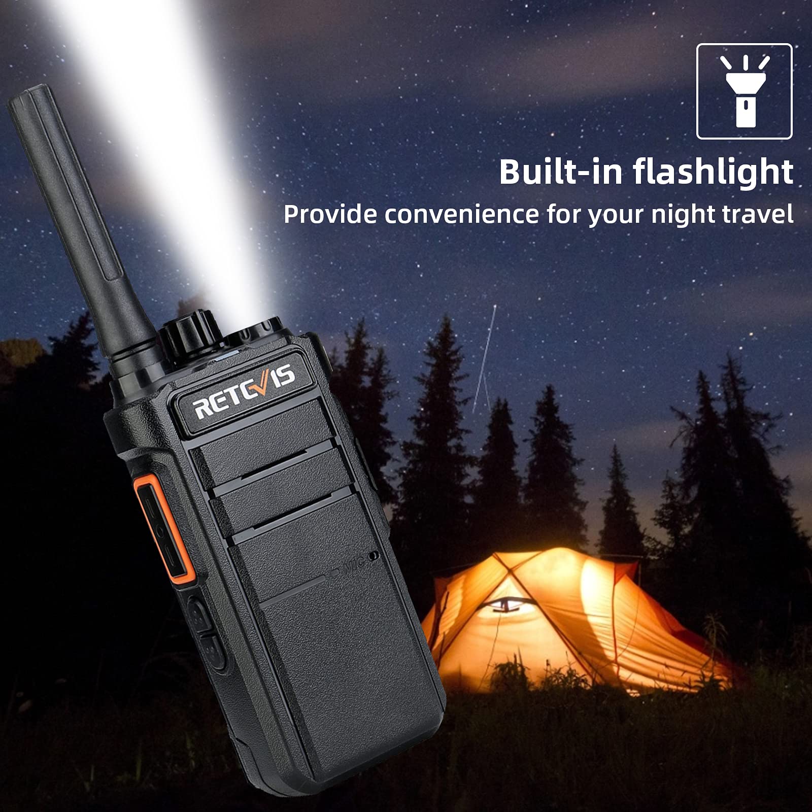 Retevis RB26 Long Range Walkie Talkies - 2 Pack, 2-Way Radios with 2000mAh Rechargeable Battery, USB-C Charging & Flashlight - Emergency Communication for Camping, Hiking, Outdoor Adventures and Group Activities