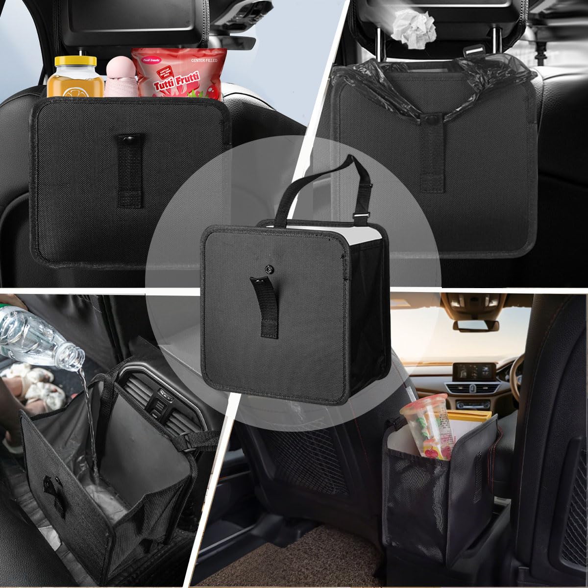 2 Pack Collapsible Car Trash Can - Foldable Hanging Waterproof Leakproof Trash Bag for Vehicles (3 Gallons) | Ideal for Road Trips, Commuting & Family Travel