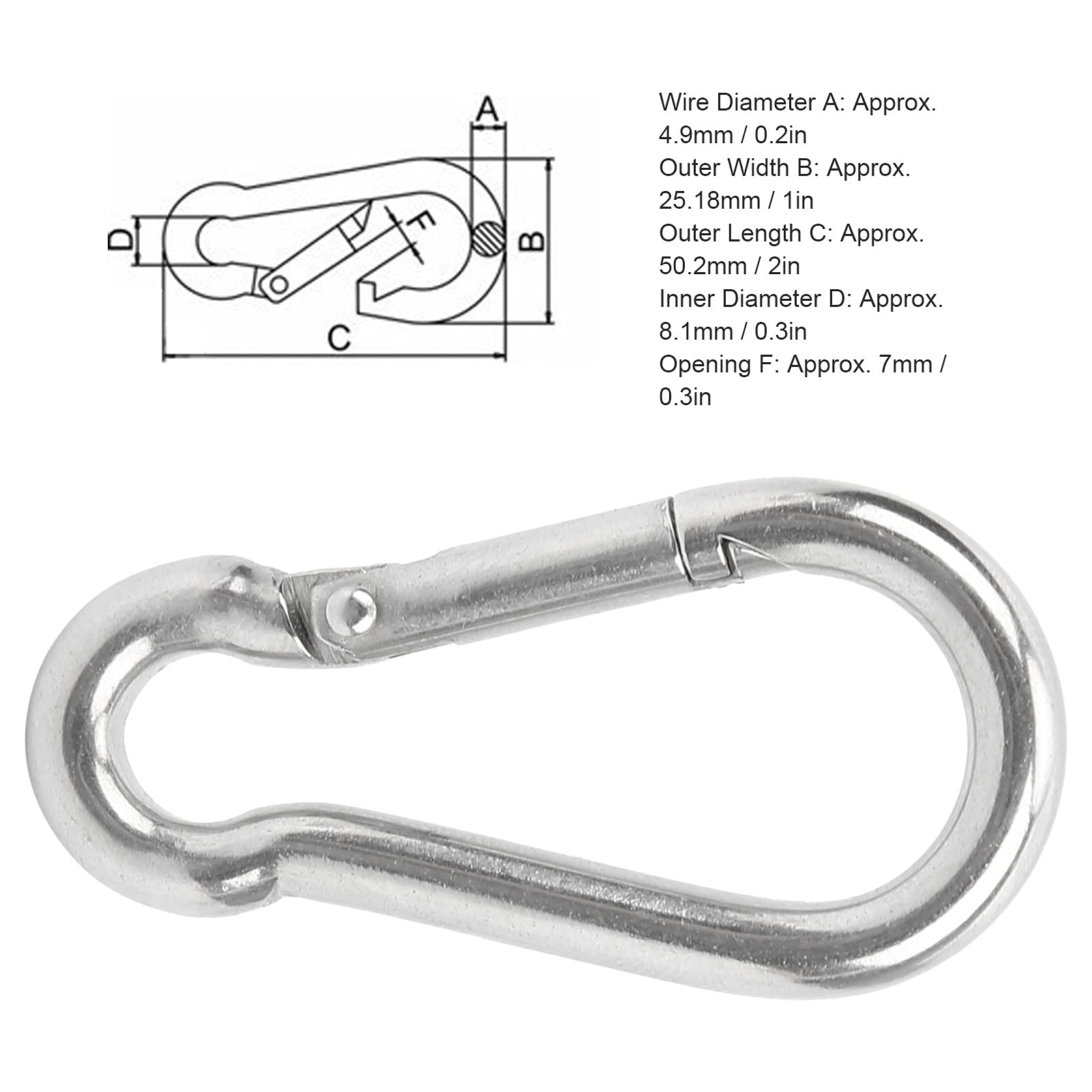 Stainless Steel Snap Hooks 10Pcs - Durable Spring Carabiner for Rope & Safety Gear
