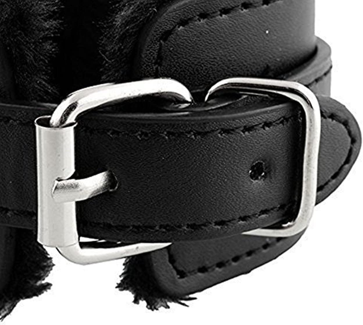 Punk Goth Leather Handcuffs with Soft Plush Lining - Adjustable Wrist Cuffs for Men & Women, Detachable Role Play Accessories for BDSM, Bedroom Yoga, Fitness & Exercise - by iZEN