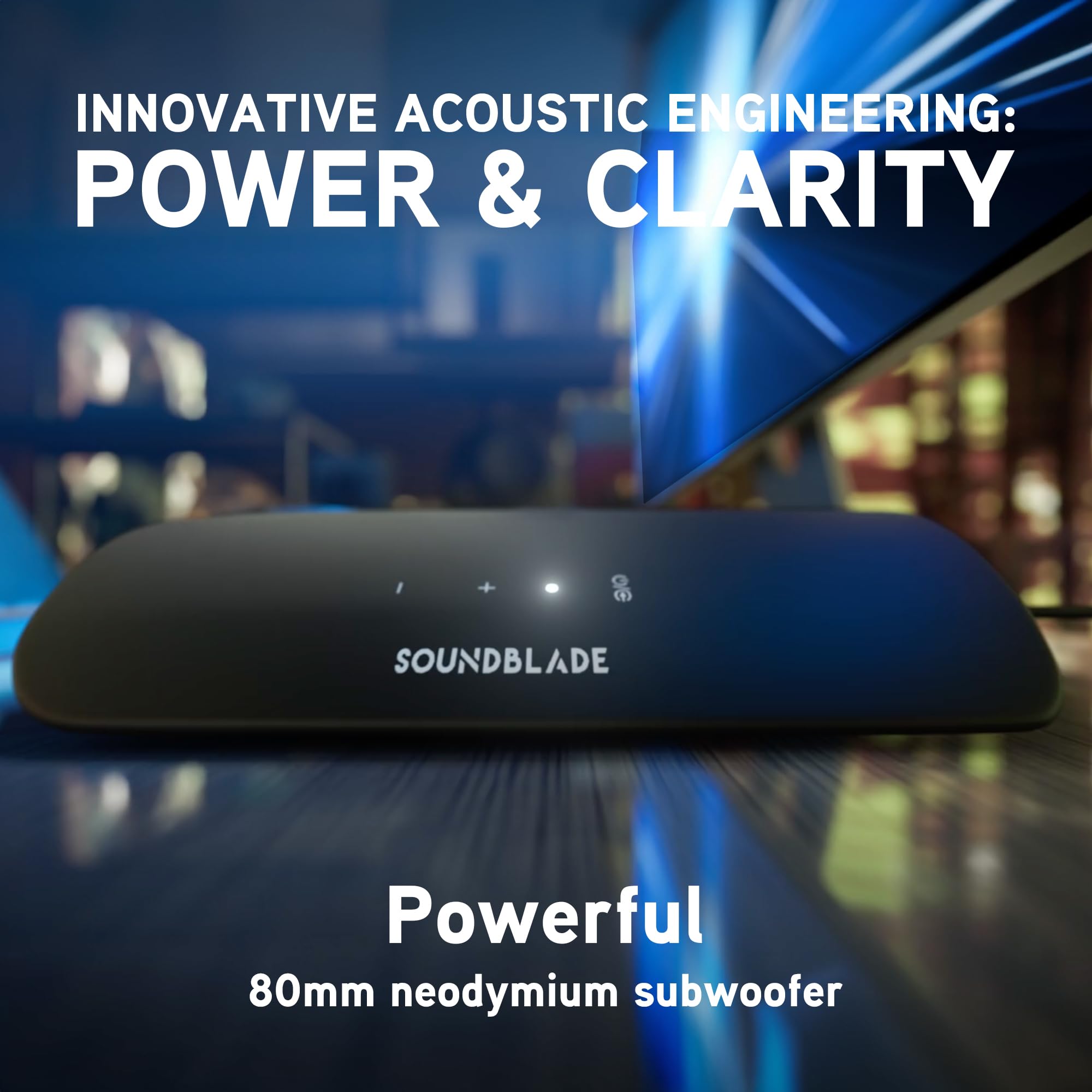 BlueAnt Soundblade Under Monitor Soundbar - 120W 2.1 Channel USB-C & Bluetooth 5.3 Computer Speaker for PC, Mac, Streaming, Music & Gaming | Perfect for Home Office & Desktop Setup (White)