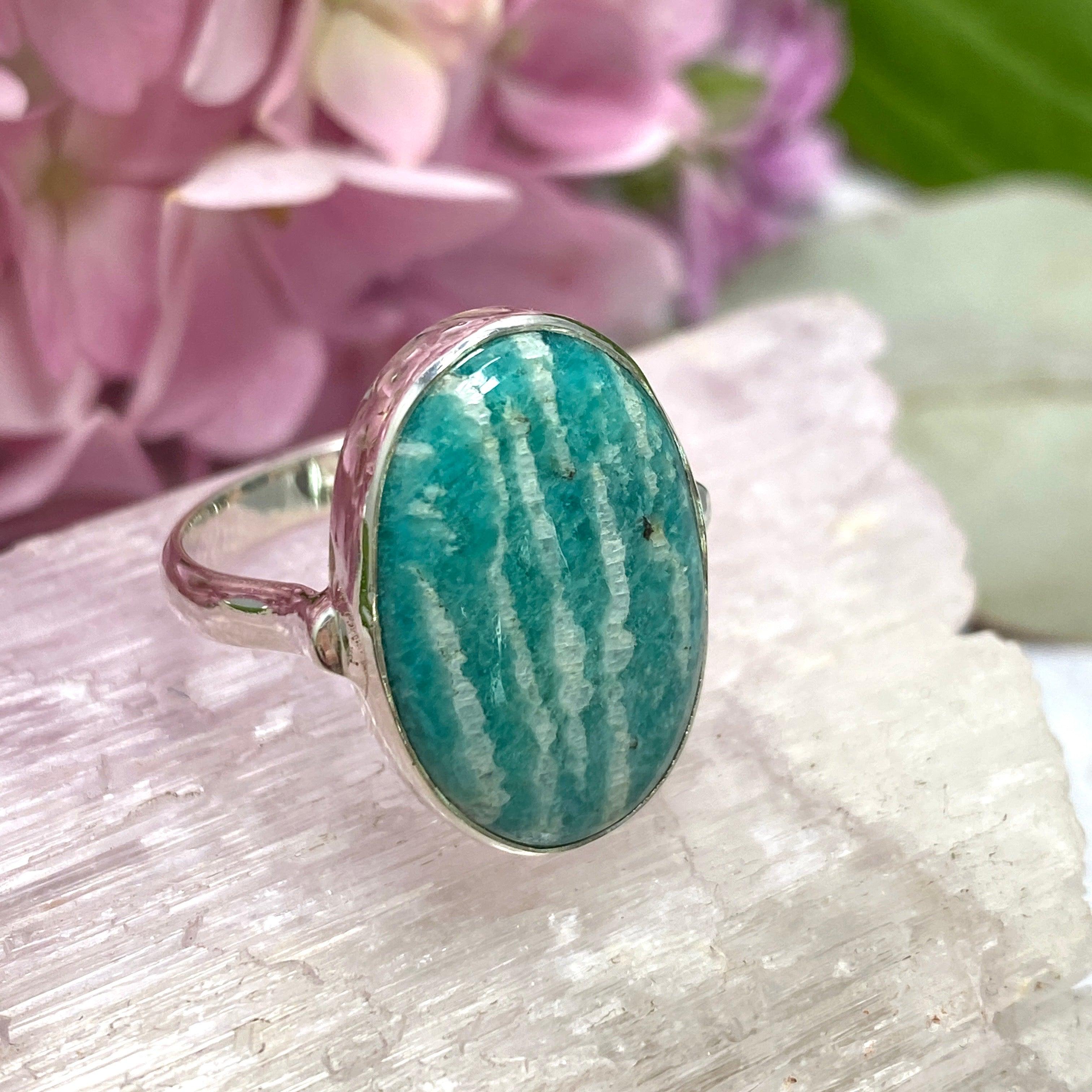 Amazonite Oval Ring for Women - Size 8 Sterling Silver Gemstone Jewelry - Perfect for Gifts, Weddings & Everyday Wear