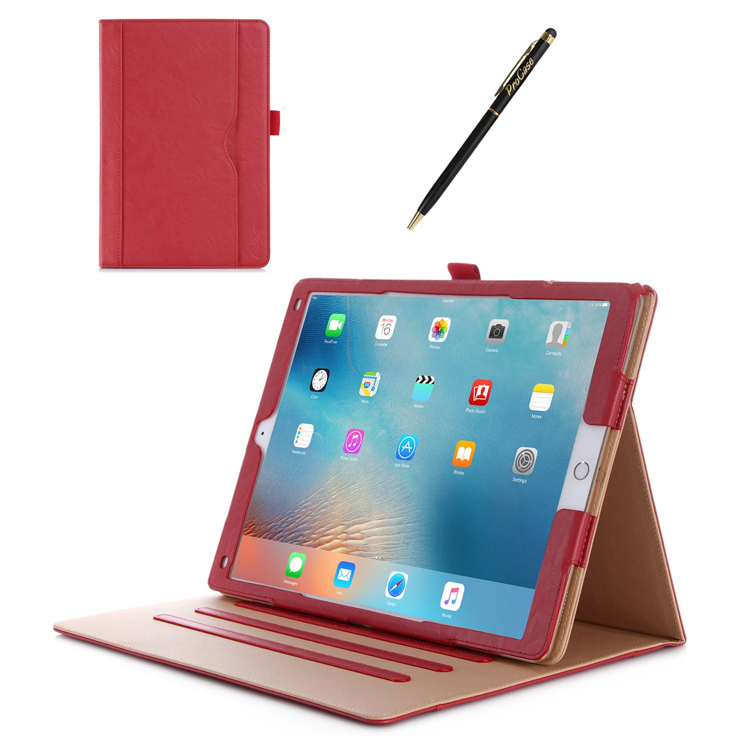 ProCase iPad Pro 12.9 Case (1st & 2nd Gen 2015/2017) - Folio Stand Cover with Multiple Viewing Angles & Apple Pencil Holder, Slim Protective Shell for iPad Pro 12.9 Inch (Old Model) - Red | Perfect for Work, Study & Travel