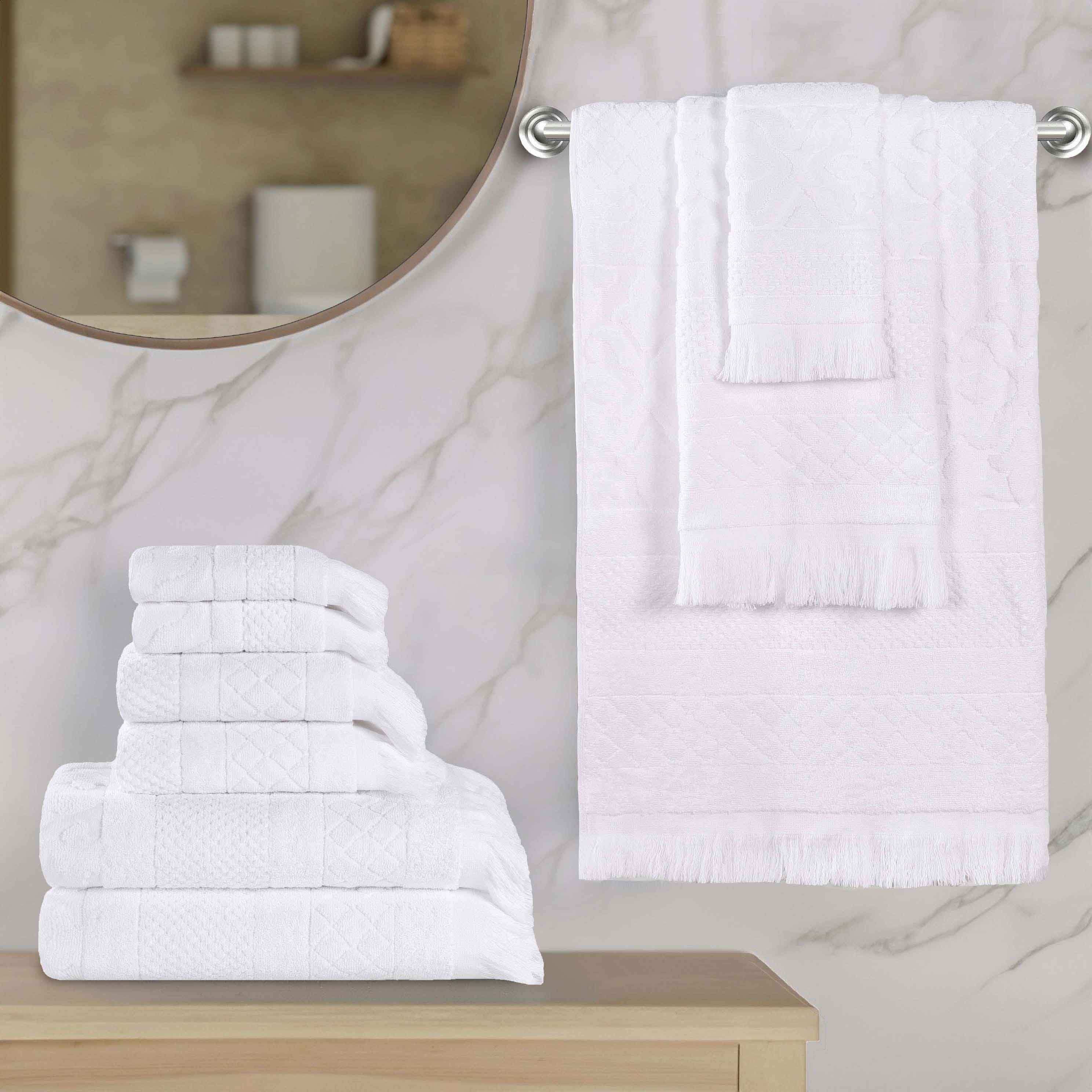 Premium 9-Piece Cotton Geometric Jacquard Towel Set - Ultra Soft, Absorbent & Plush - Perfect for Bathroom, Spa & Luxury Home Decor