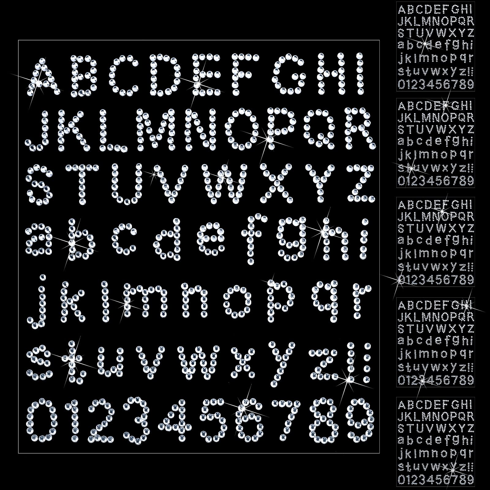 Clabby 6 Sheets Glitter Rhinestone Letter Stickers - Bling Crystal Alphabet & Number Stickers (26 Letters + 10 Numbers) - Self-Adhesive Gemstone Border Decals for DIY Crafts, Scrapbooking, Cards, Phone Cases & Nail Art (White)