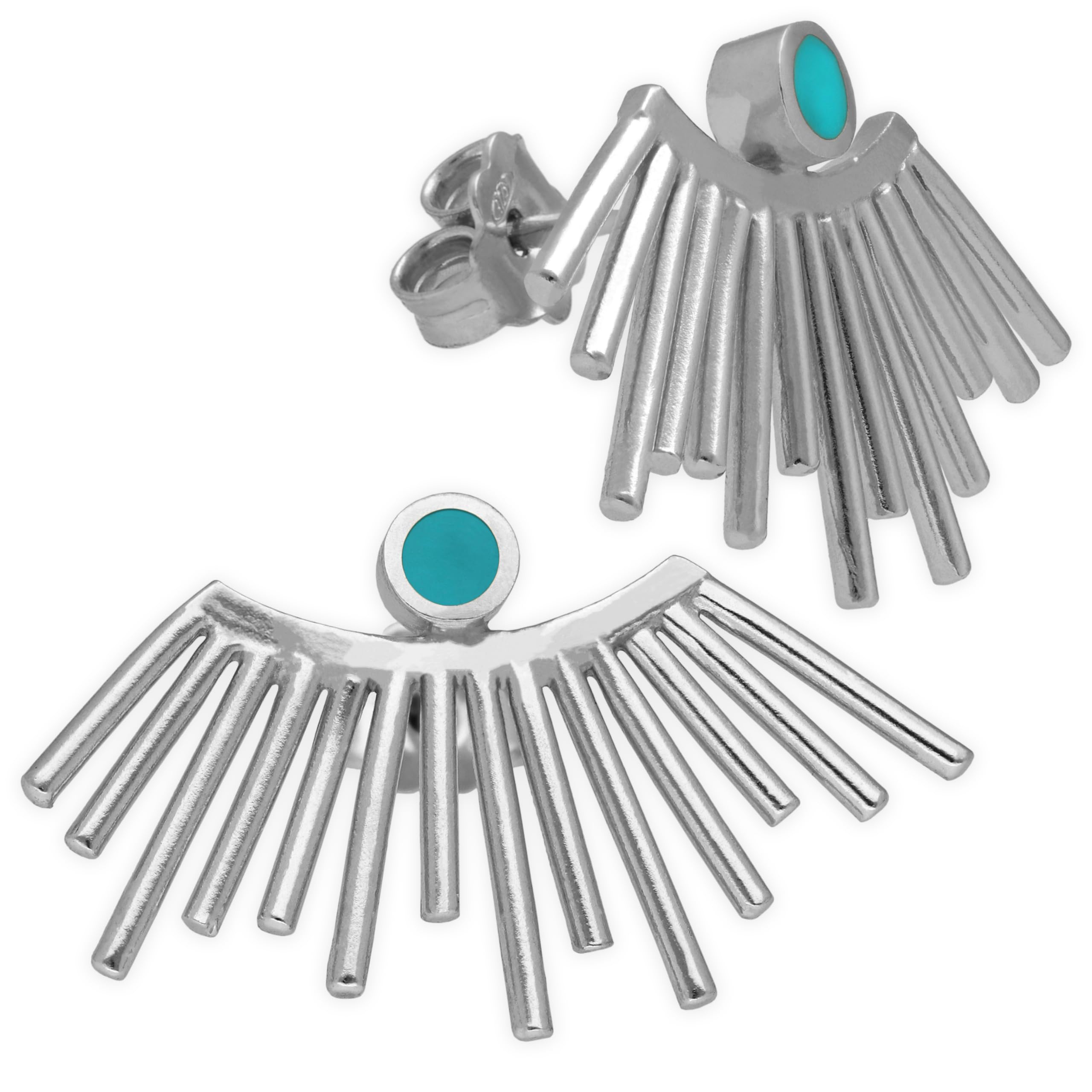Handmade Turquoise Enamel Earrings - 925 Sterling Silver Stud Earrings for Women, Dainty Evil Eye Jewelry, Minimalist Spike Earrings - Perfect Christmas Holiday Gift for Her, Ideal for Casual Wear, Parties & Special Occasions