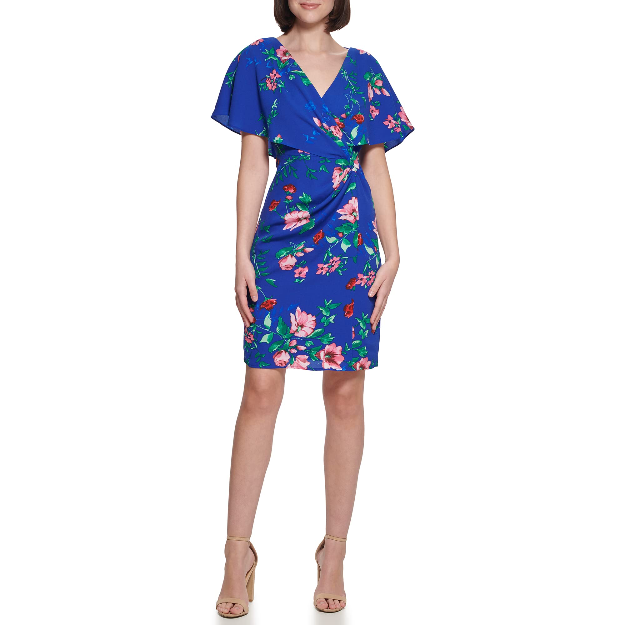 Kensie Women's Flutter Sleeve Faux Wrap Mini Dress - Elegant Summer Cocktail Party Dress for Date Night & Special Occasions