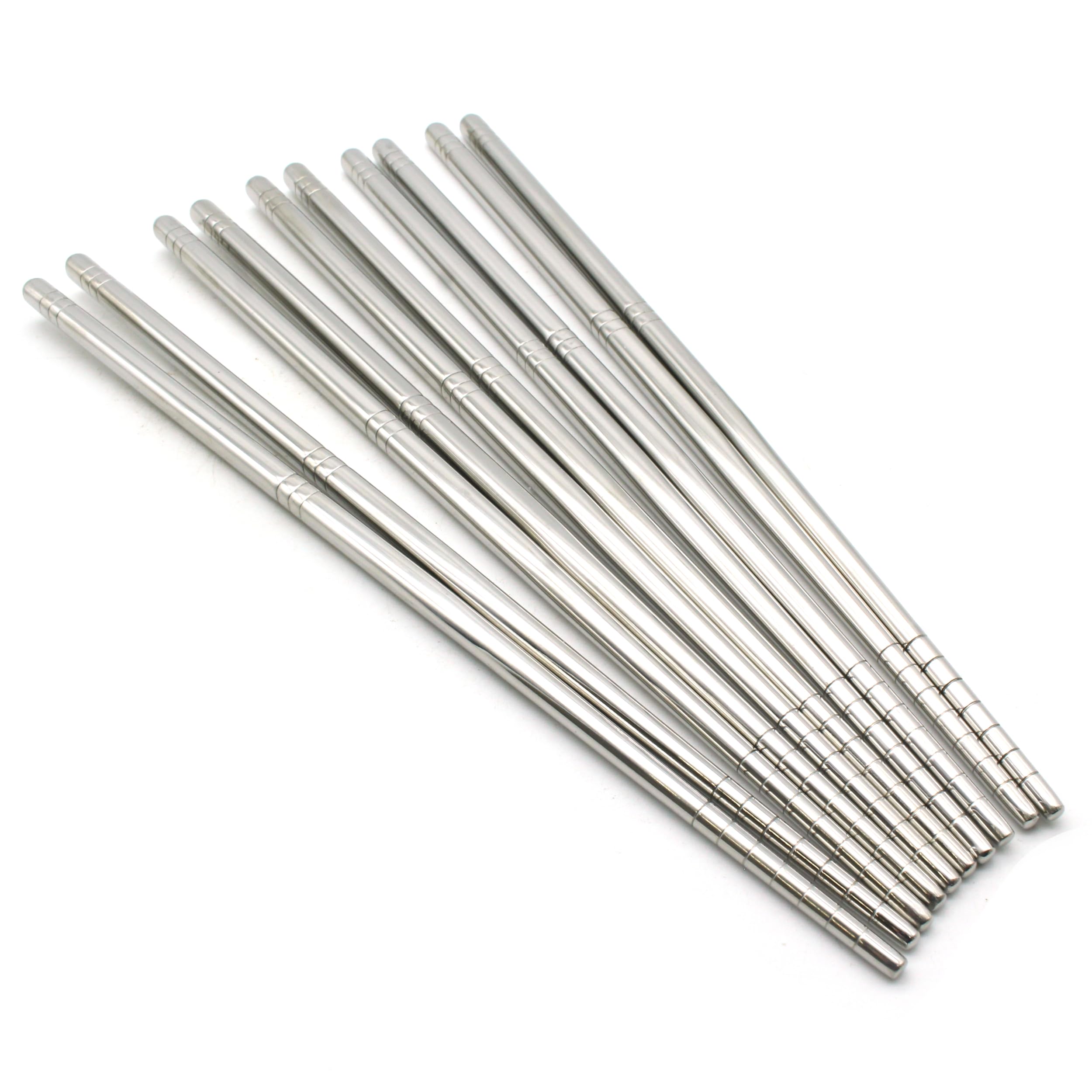 TMAX Smooth Stainless Steel Chopsticks - 5 Pairs Reusable Dishwasher Safe Metal Chopsticks - Square Lightweight Chopsticks for Asian Cuisine, Sushi, Noodles & Home Kitchen Use - Easy to Clean & No Color Fading