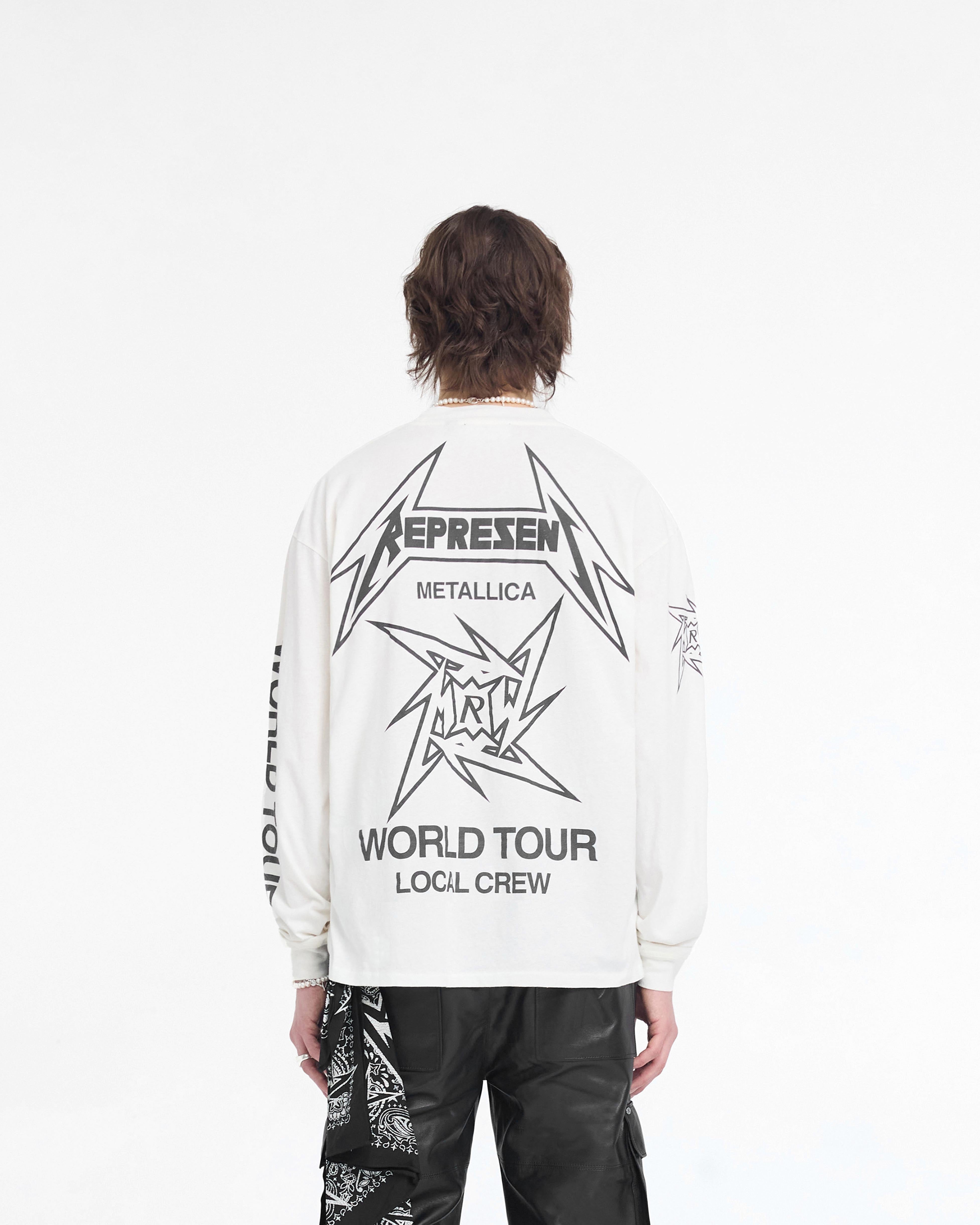Represent X Metallica Local Crew Long Sleeve T-Shirt - Flat White | Vintage Band Tee for Men & Women | Perfect for Concerts, Casual Wear & Rock Fans
