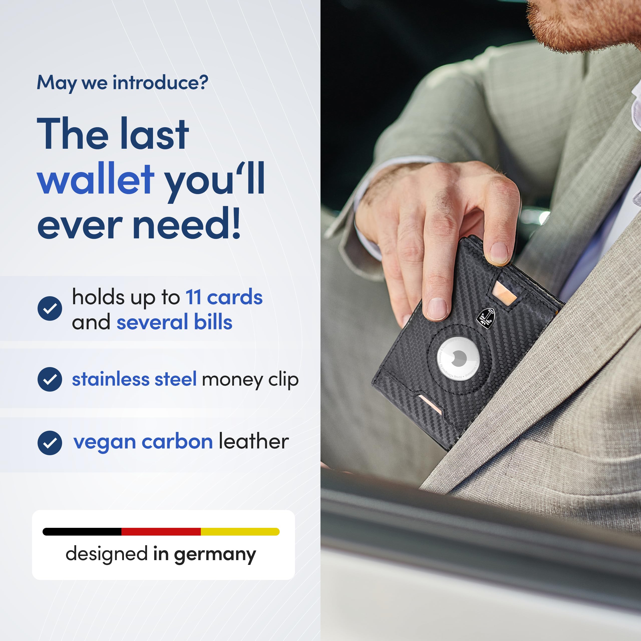 TRAVANDO Men's RFID Blocking Bifold Wallet with Money Clip & AirTag Holder - Slim Card Holder for Credit Cards & Cash - Perfect Gift for Dad, Husband, Boyfriend (Business, Travel, Everyday Carry)