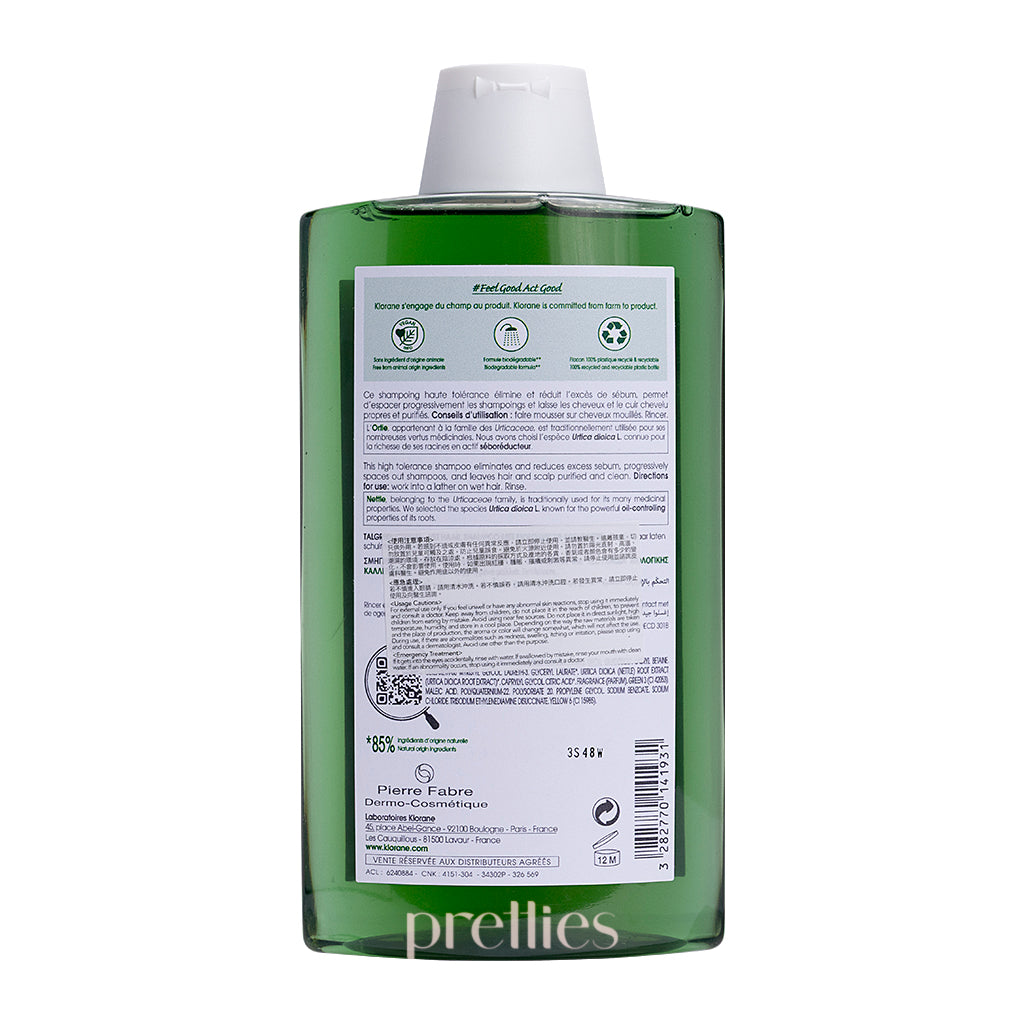 KLORANE Oil Control Shampoo with Nettle for Oily Hair - 400ml for Daily Use & Scalp Care - Gentle Clarifying Shampoo for Men & Women