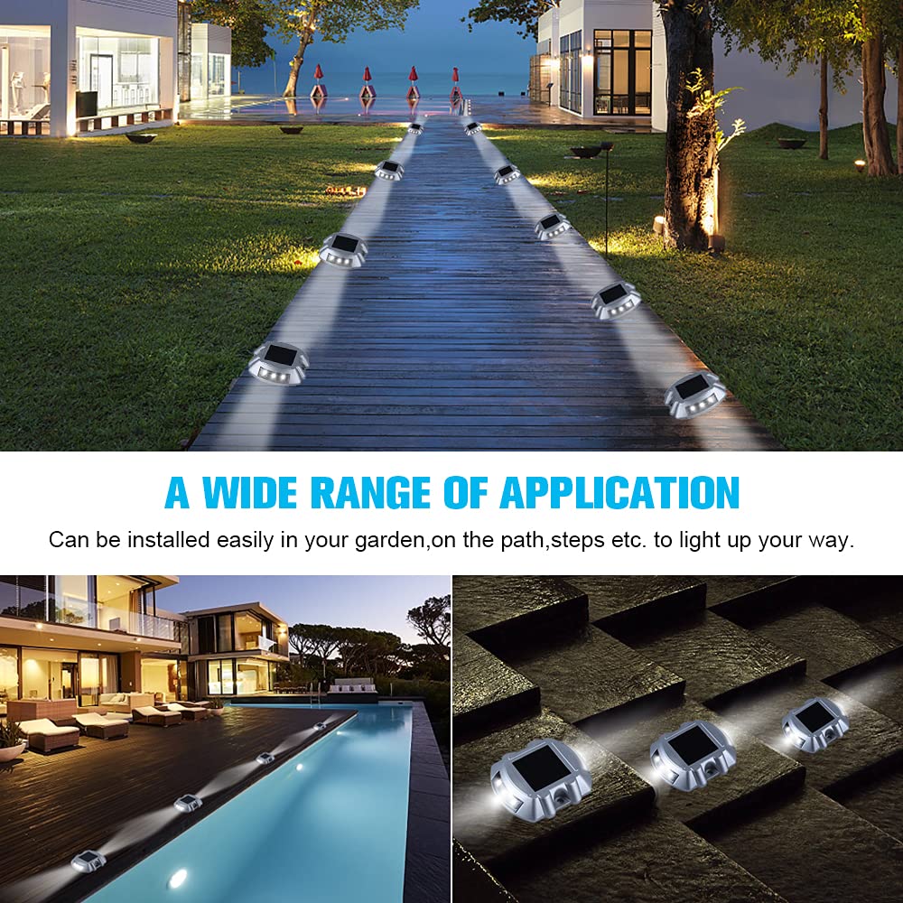 VOLISUN 12-Pack Solar Deck Lights - IP67 Waterproof LED Outdoor Pathway Lights for Driveway, Sidewalk, Garden, Yard & Dock - Weatherproof Step Lighting (White) - Perfect for Nighttime Safety and Landscape Illumination